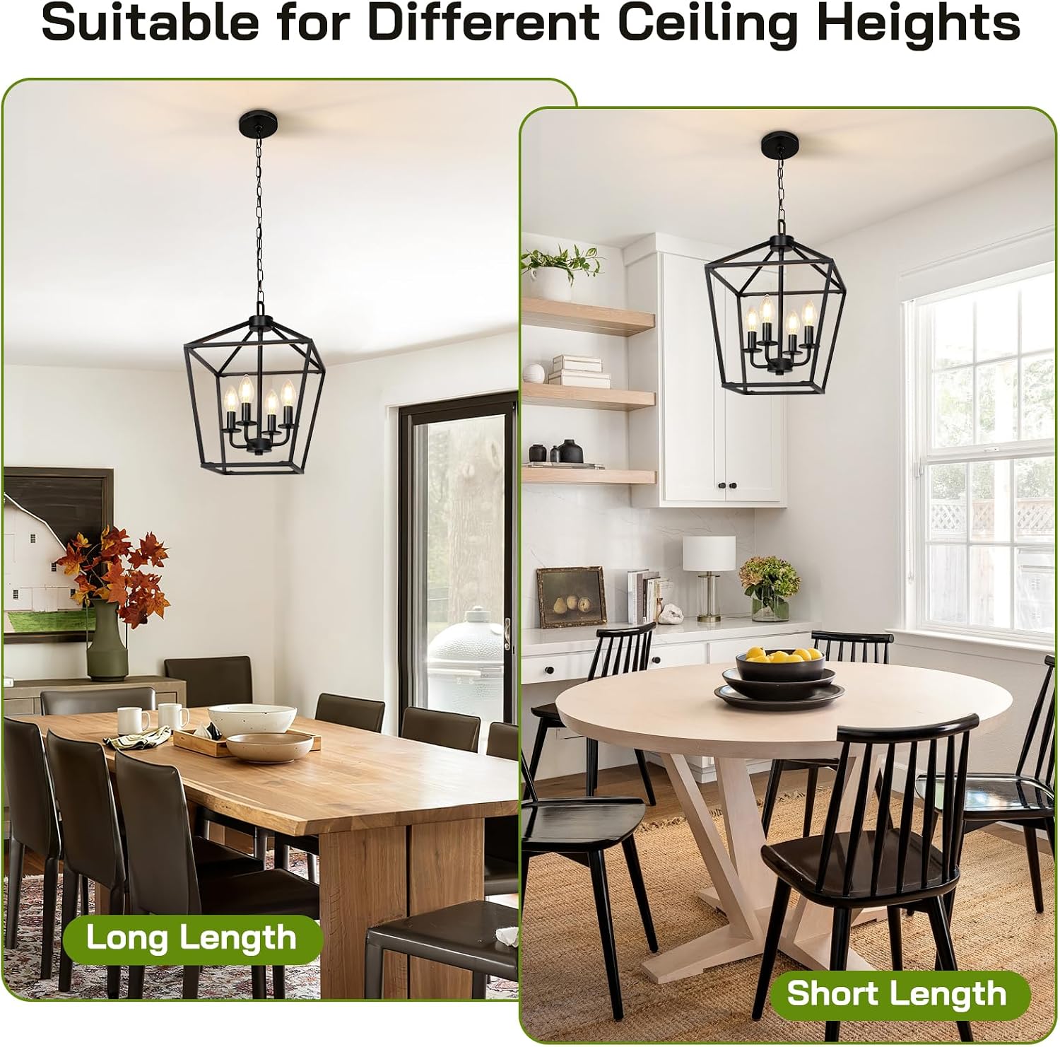Detalle 2 de SANGFOR Chandelier, 4-Light Black Metal Farmhouse Ceiling Fixture