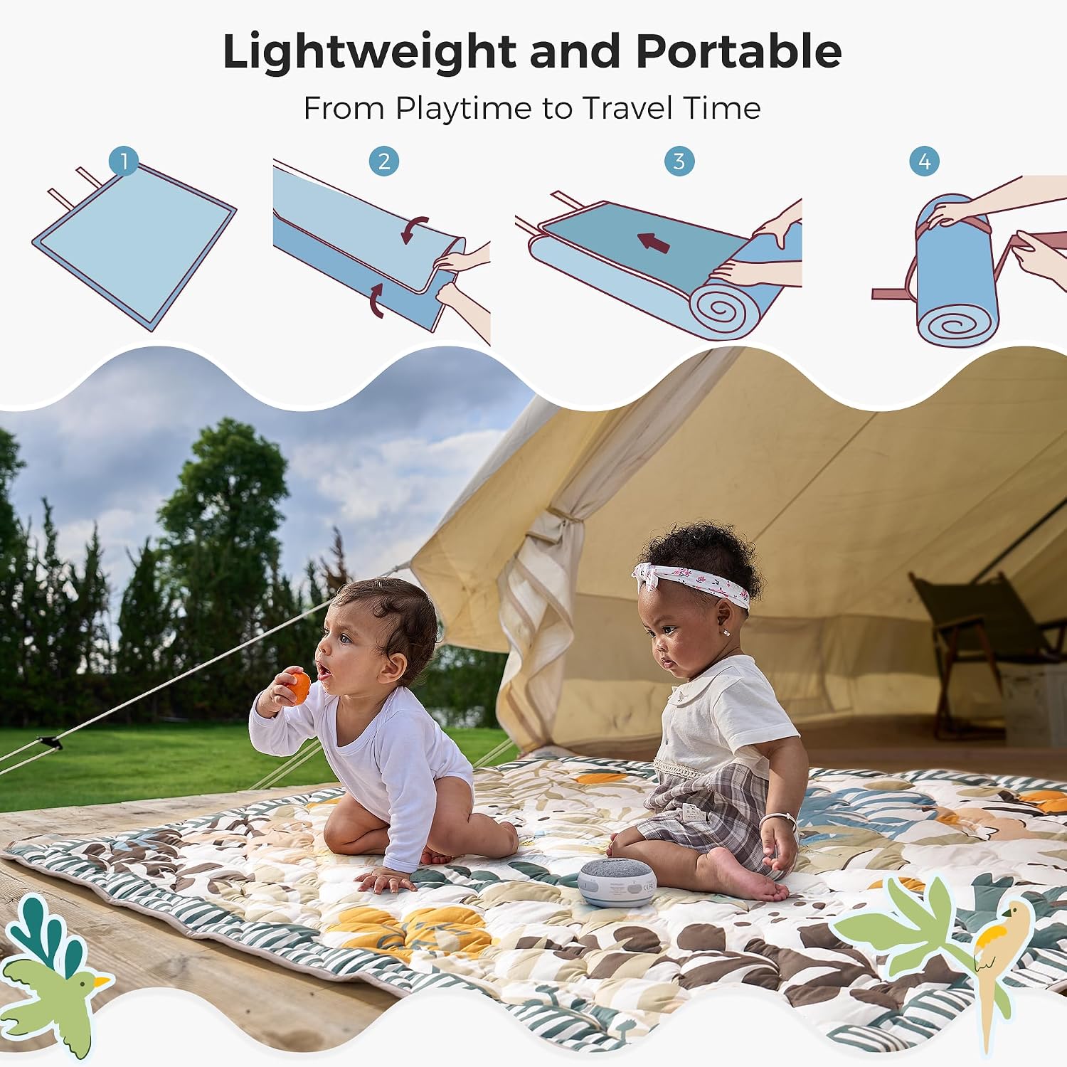 Detalle de momcozy Baby Play Mat for Floor (127 x 127cm) – thickened, waterproof, non-slip foldable playpen mat in Forest World