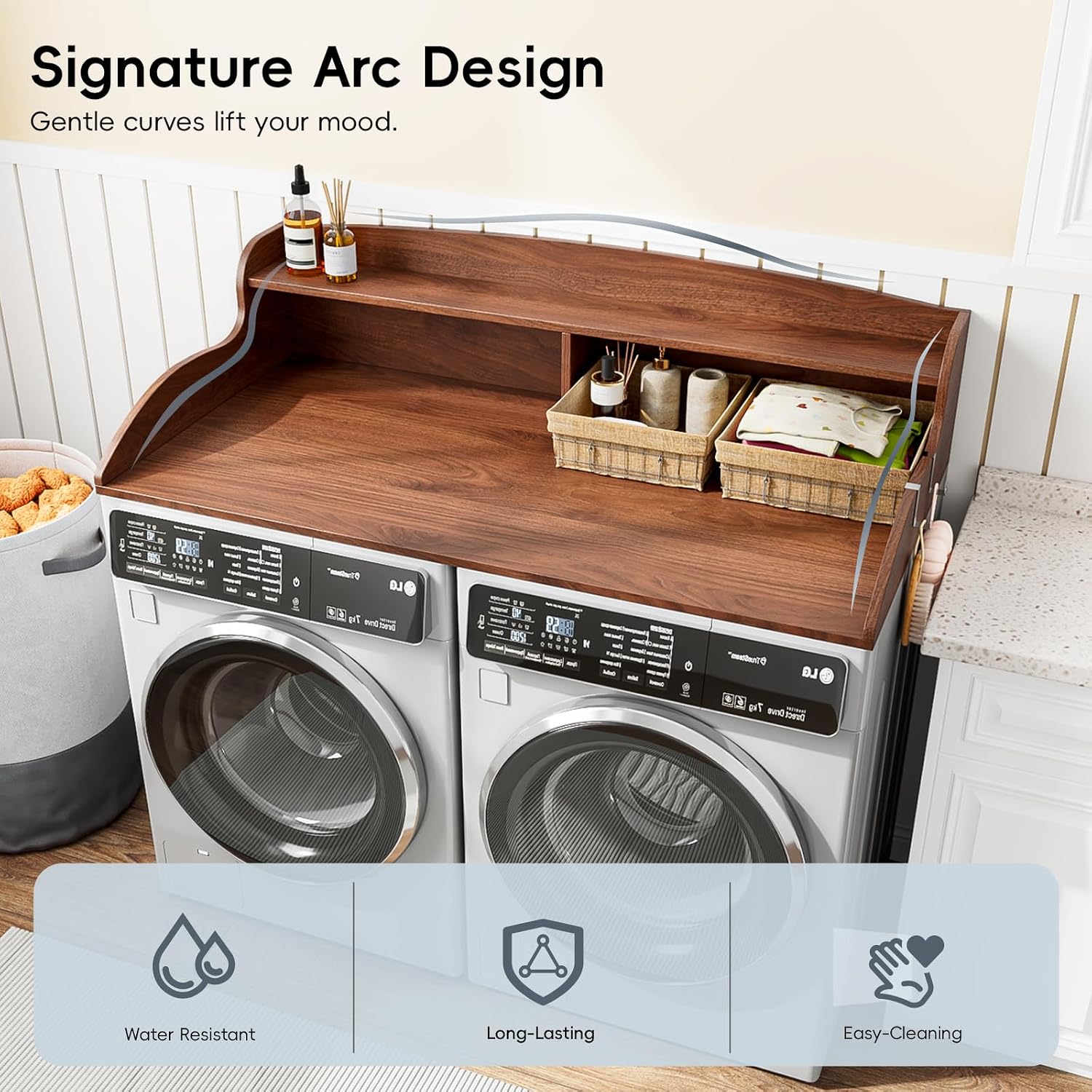 Detalle 2 de Erjiacun laundry table01 2-Tier Washer Dryer Countertop with Raised Edge