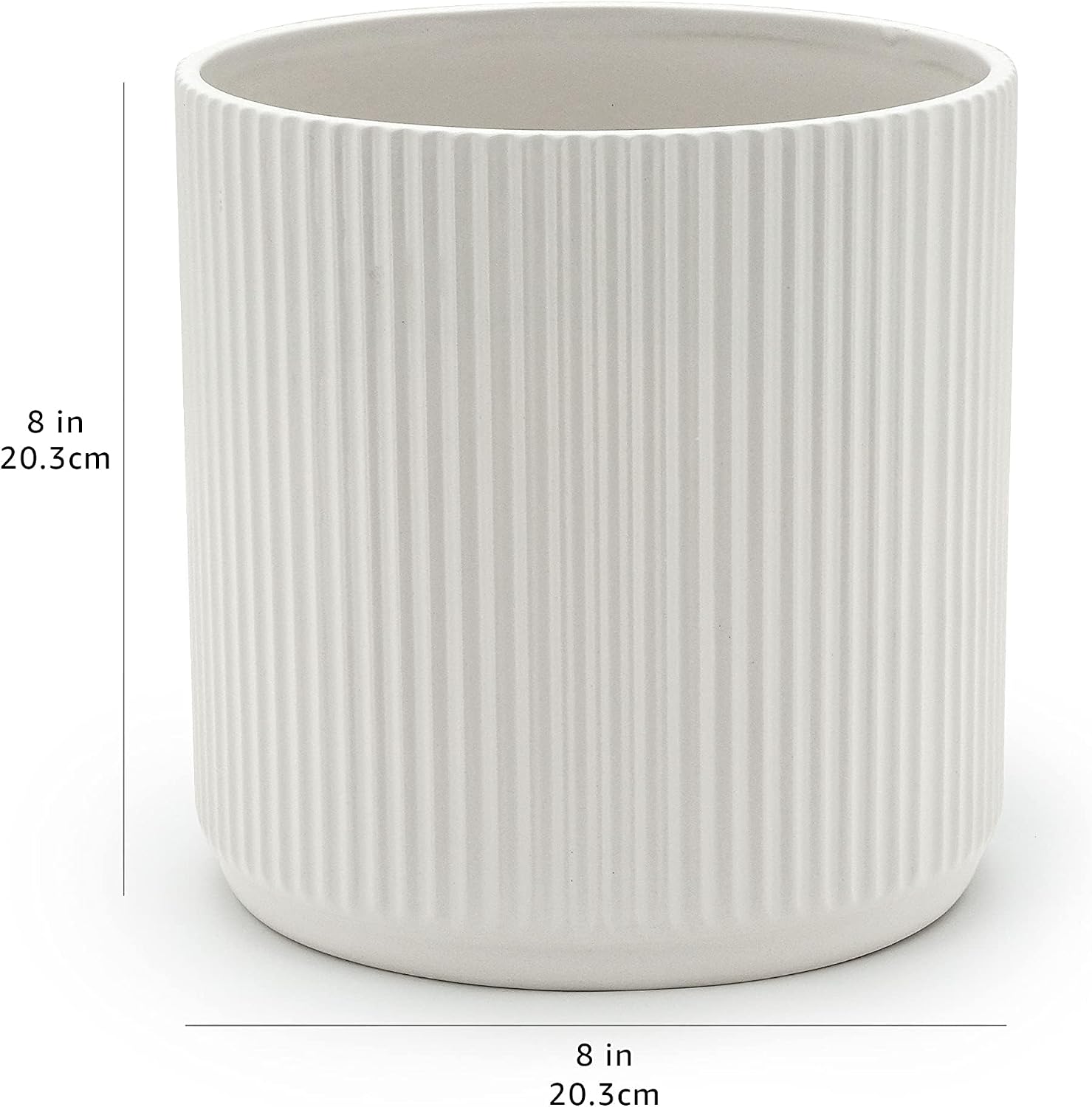 Detalle de Amazon Basics Rundes keramik Pflanzgefäß, geriffelt, 20.3 cm, Weiß
