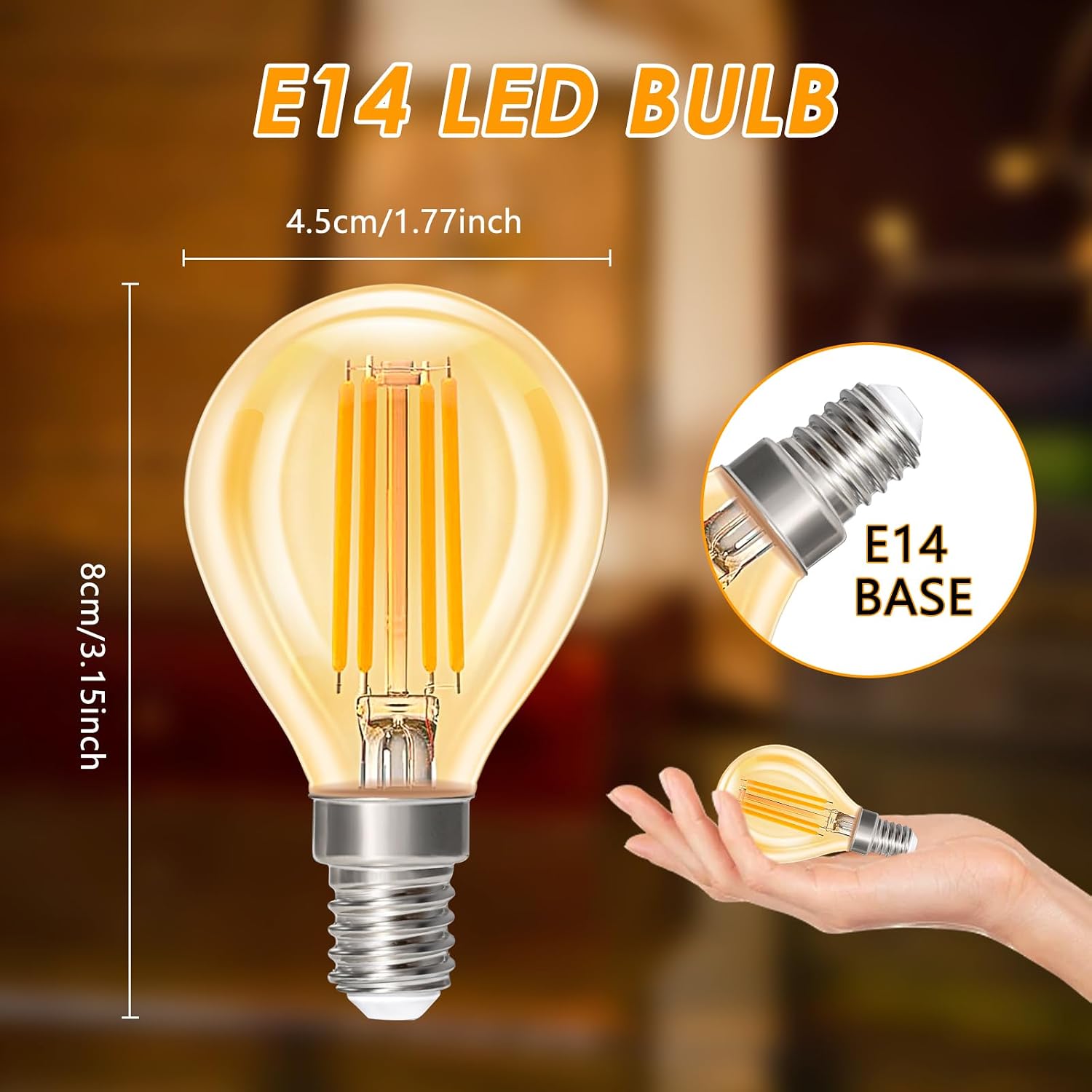 Detalle 2 de Dehobo E14 LED Warmweiß Vintage Glühbirne – 6er-Set, 2700K, 4W, 380 lm, Filament, Nicht Dimmbar