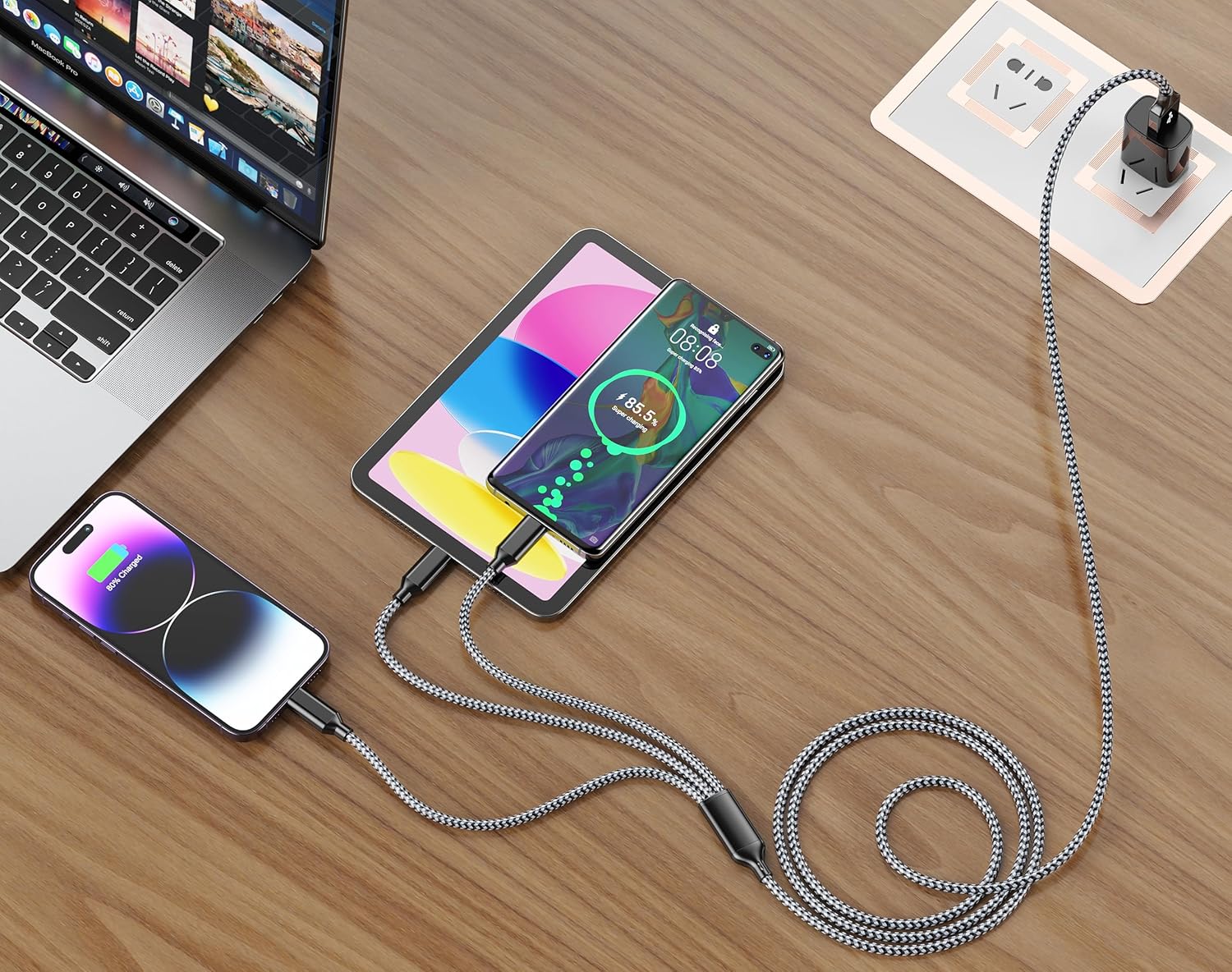 Thumbnail 1 de IDISON 3-in-1 Multi Charging Cable (4ft, 2-Pack) – Nylon Braided, MFi-Certified USB-C/Lightning/USB