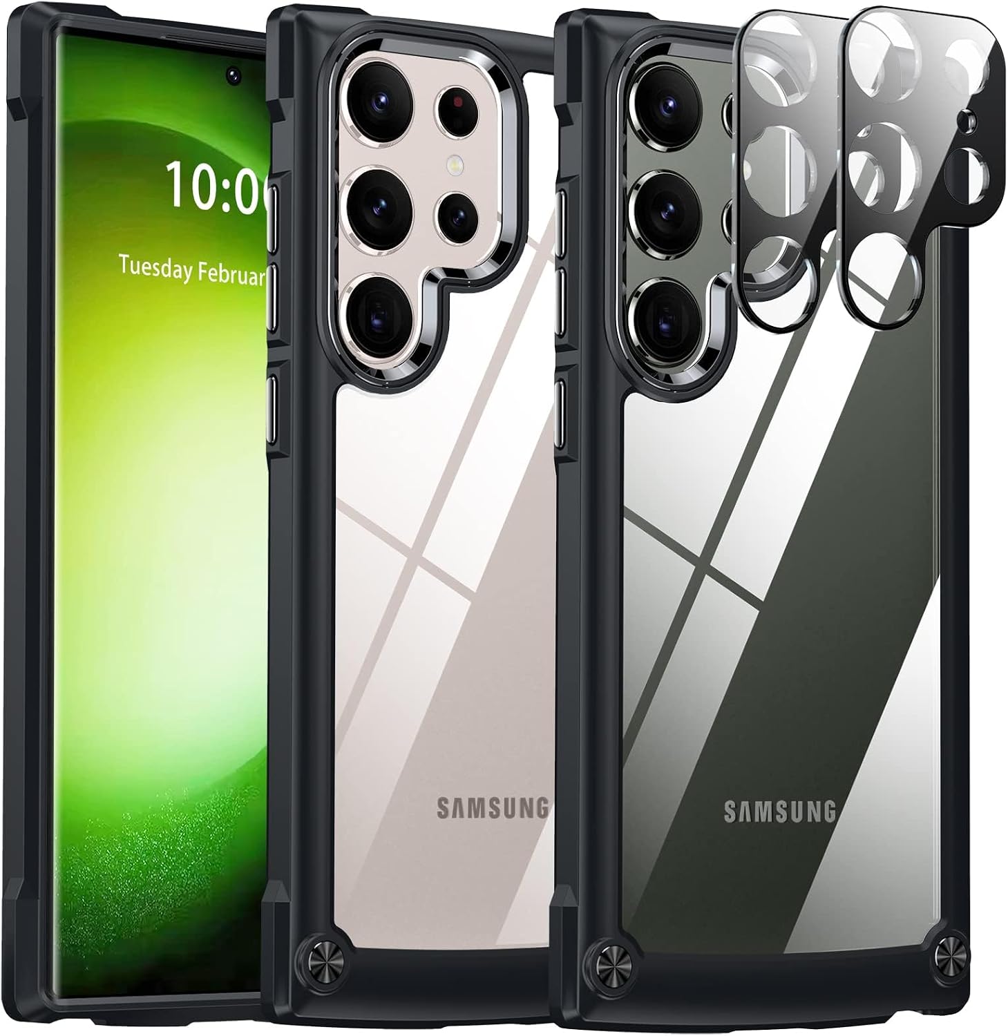 Detalle de Oterkin Samsung-Galaxy-S23-Ultra Case, Clear Back, Black, Lens Protectors