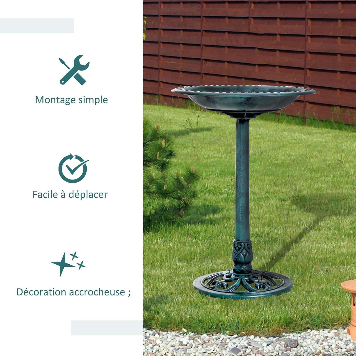 Detalle 2 de Outsunny 844-133 vogelbad op voet, schelpvormige schaal, 3 liter
