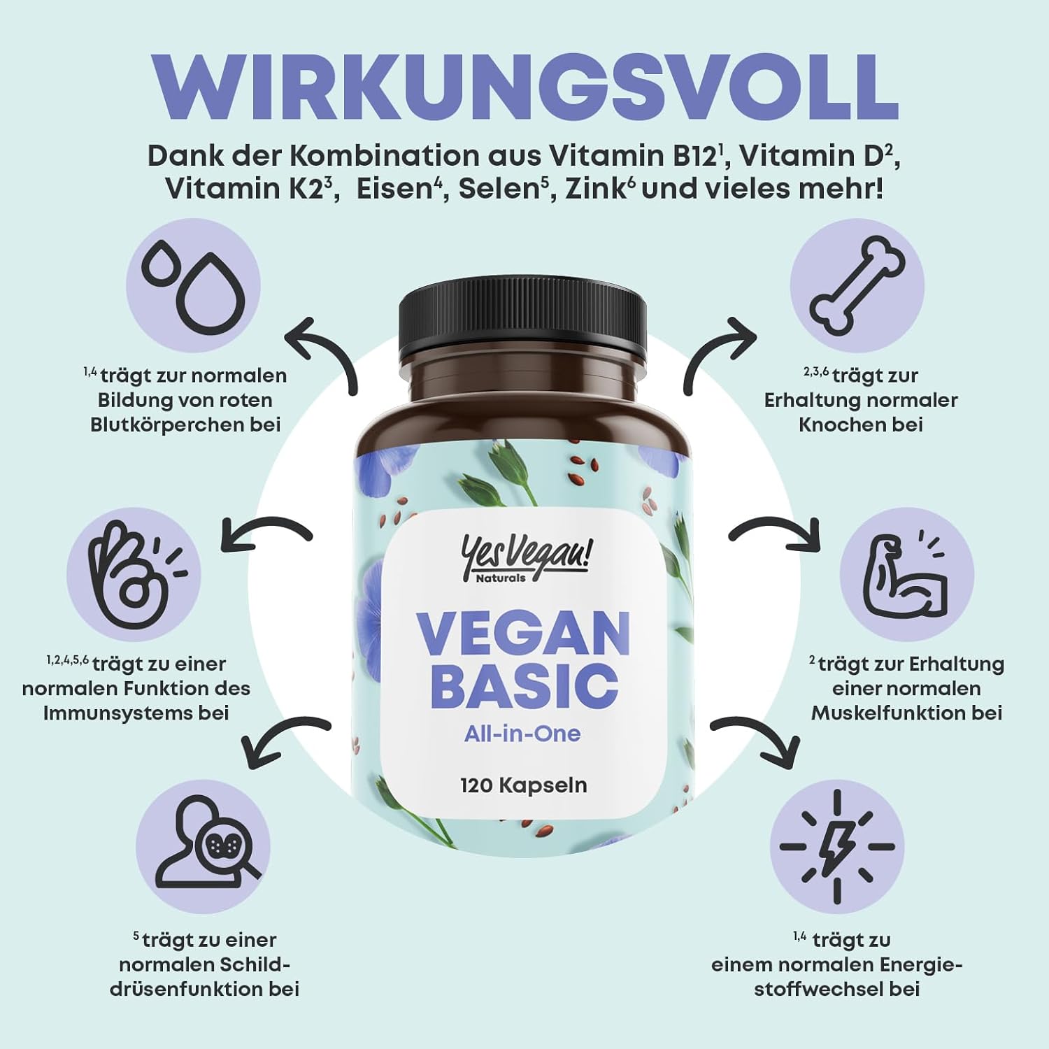 Thumbnail 3 de Vegan Complex – Vitamin B12, K2, D3, Eisen, Zink, Selen & Omega-3 (120 Kapseln) für Veganer & Vegetarier