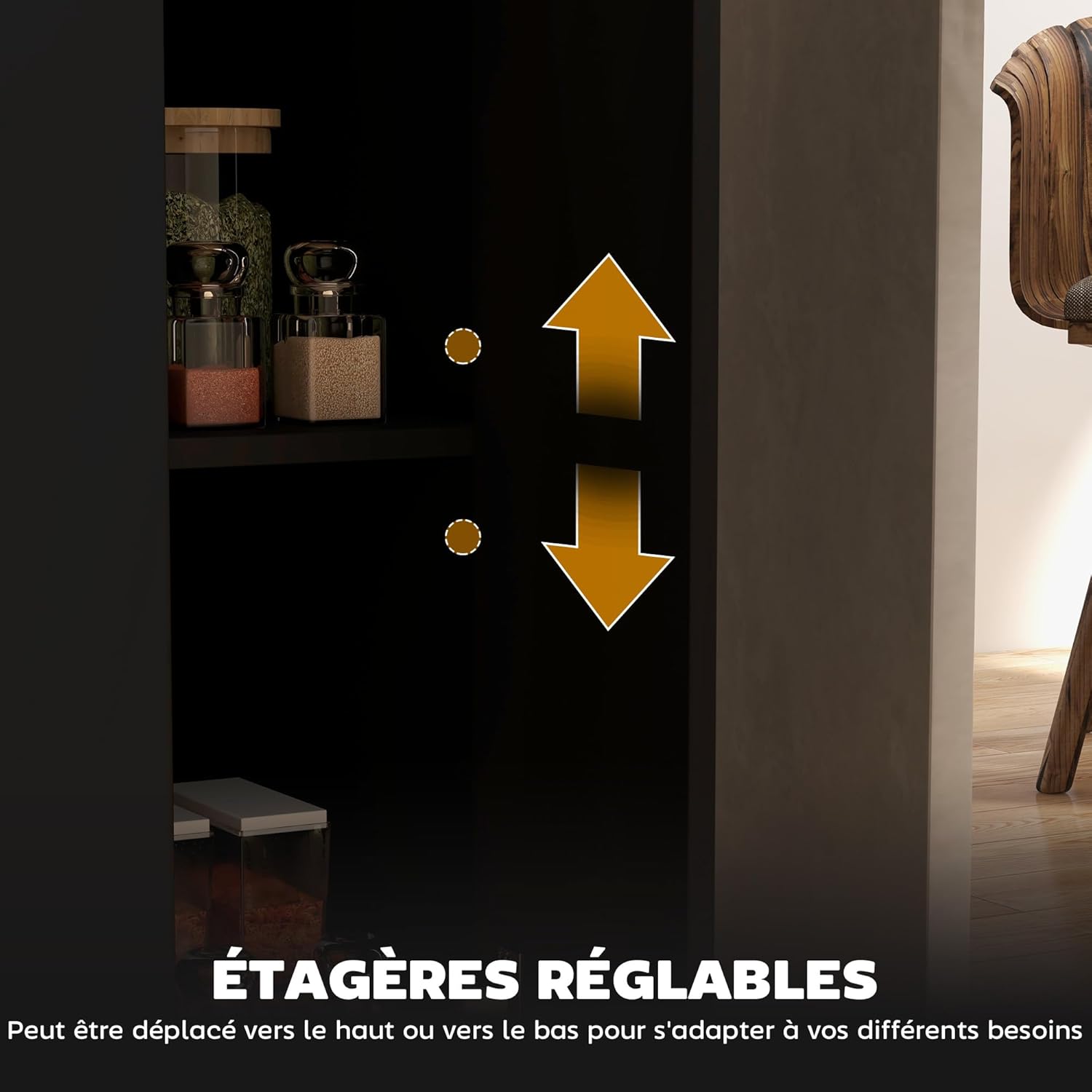 Thumbnail 4 de HOMCOM desserte d’îlot de cuisine 105 x 60 cm, plan de travail effet bois, 2 placards et étagères réglables