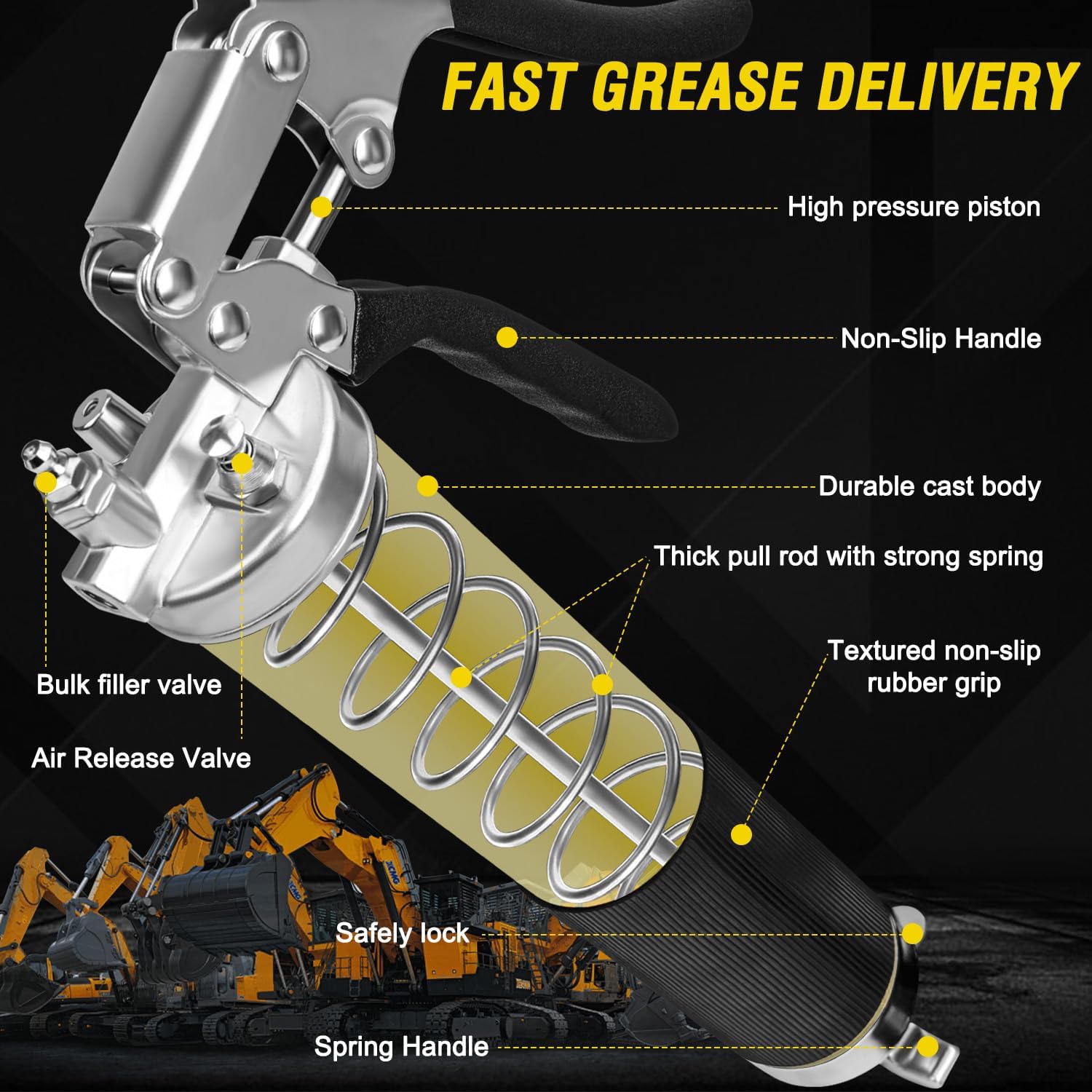 Thumbnail 2 de Grease Gun Kit with 8000 PSI, 14 oz Capacity, 18-Inch Hose – Heavy Duty Pistol Grip with Accessories