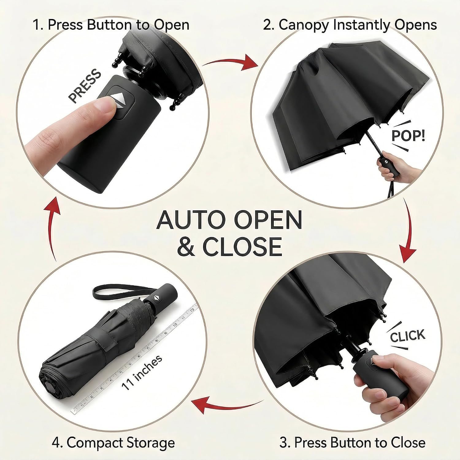 Thumbnail 5 de BAODINI Small UV Protection Travel Umbrella (UPF 50+), compact windproof rain & sun umbrella, 42 inch canopy