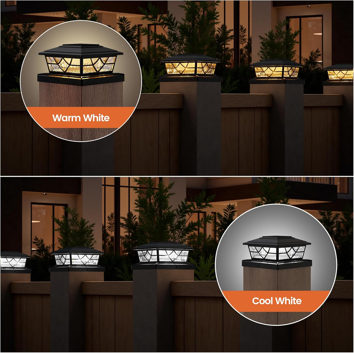 Detalle de APONUO TZ27 Solar Post Cap Lights, 12-Pack, 3000K/6000K, IP65, Black