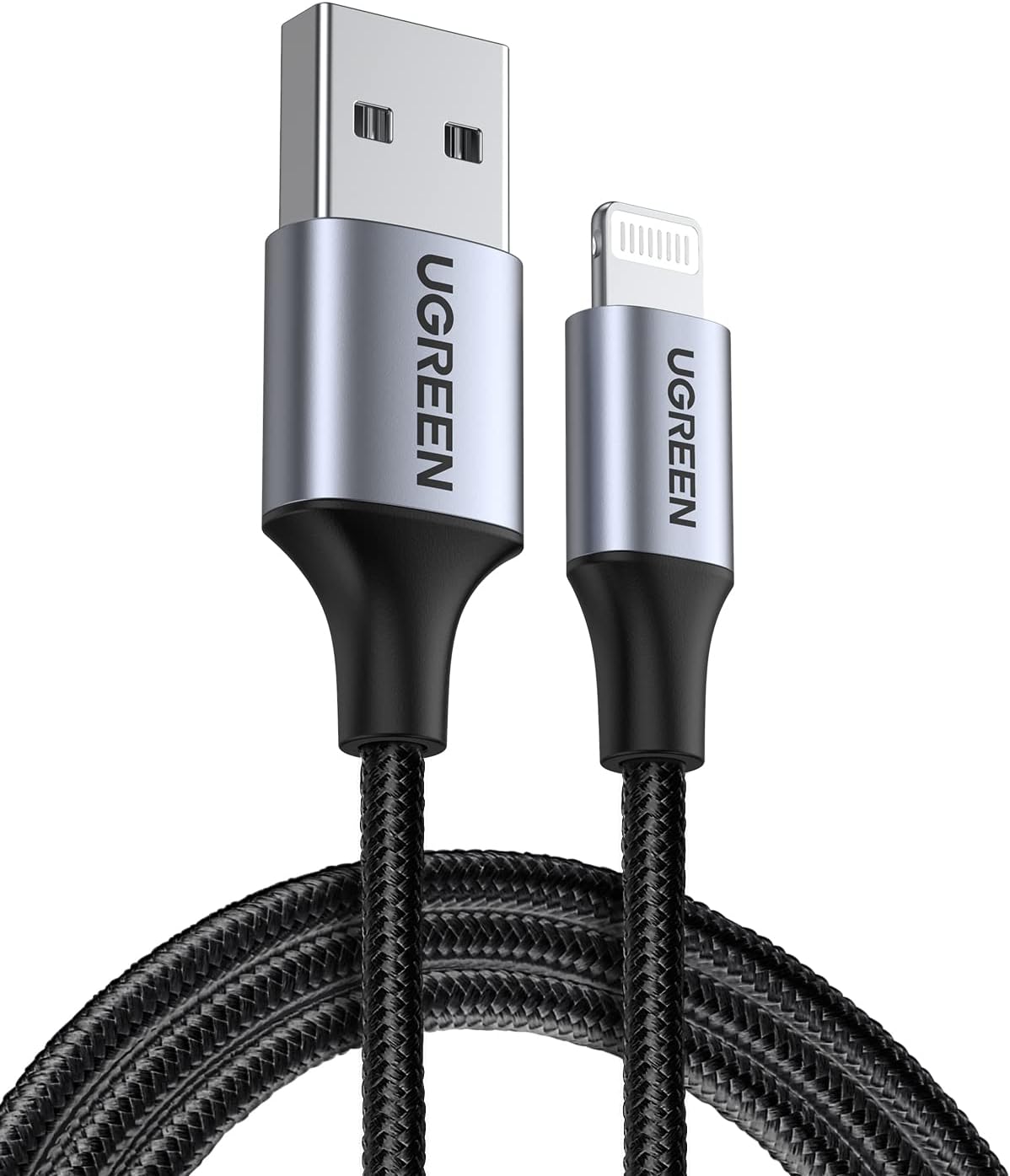 Detalle de UGREEN MFi認証 Lightningケーブル 2m ナイロン編み グレー iPhone・iPad対応