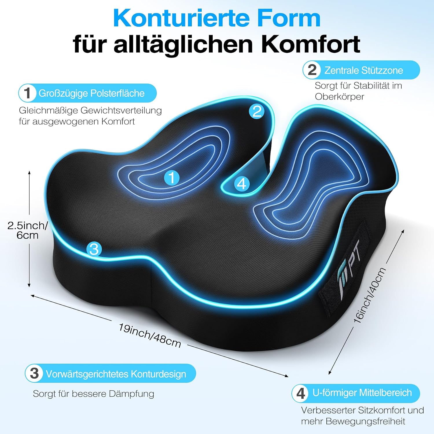 Detalle de POOTACK Sitzkissen Bürostuhl mit Memory Foam – mehr Komfort für Büro, Home-Office und Gaming-Stühle