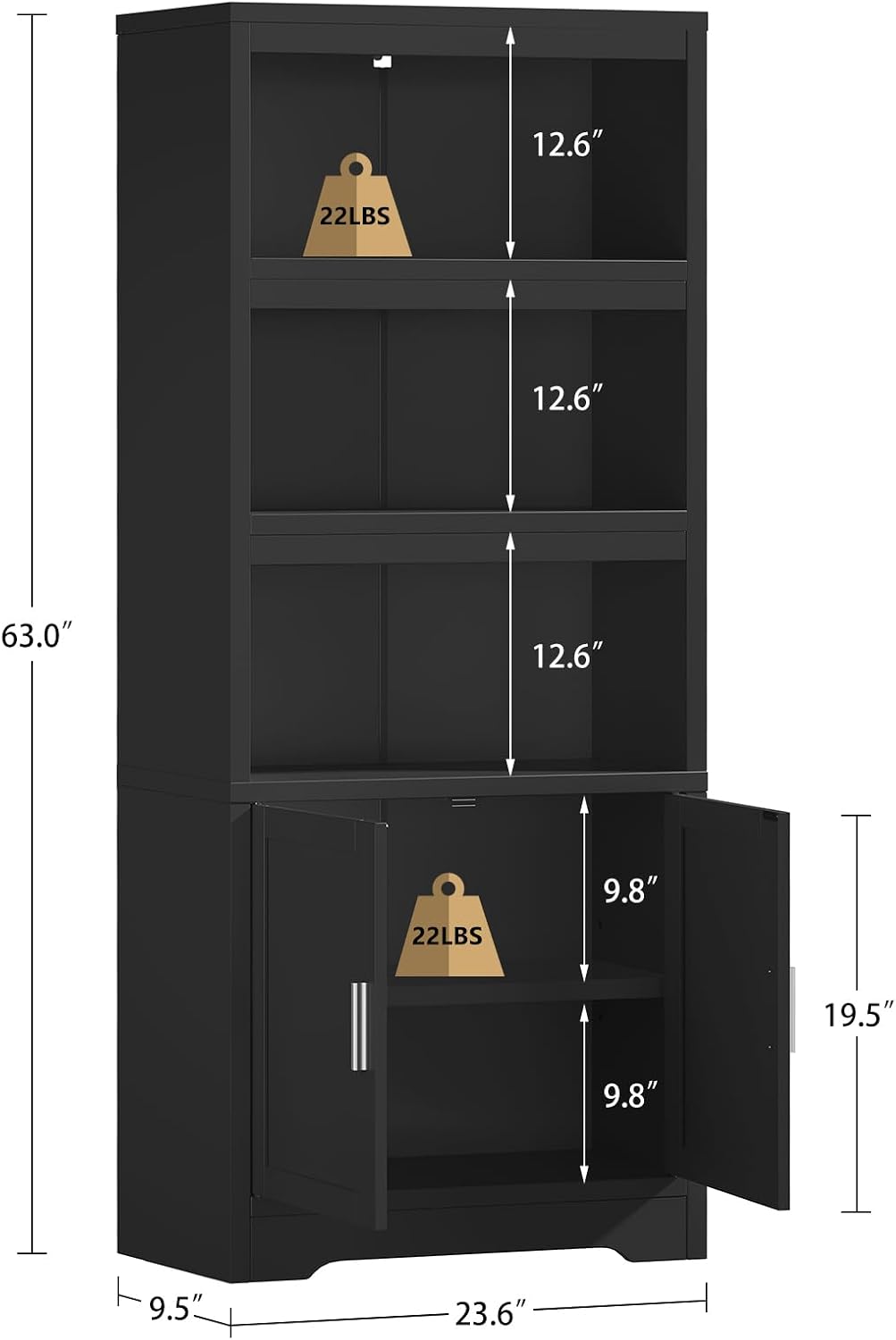 Detalle de TEENFON bookcases 5-Shelf Bookcase with LED Lights, Doors and Adjustable Shelf