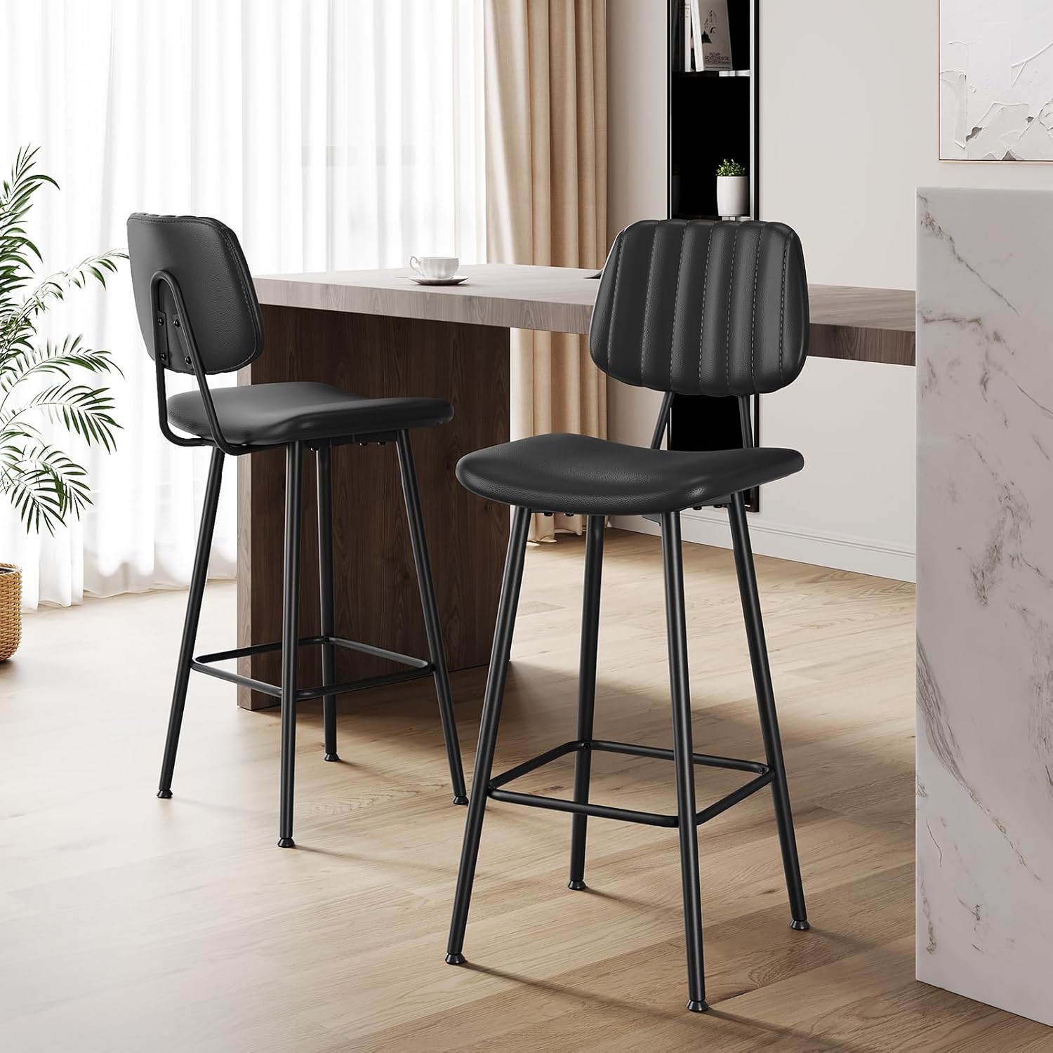 Thumbnail 6 de Raynesys 29-Inch Leather Bar Stools Set of 3 (Counter Height) with High Backrest