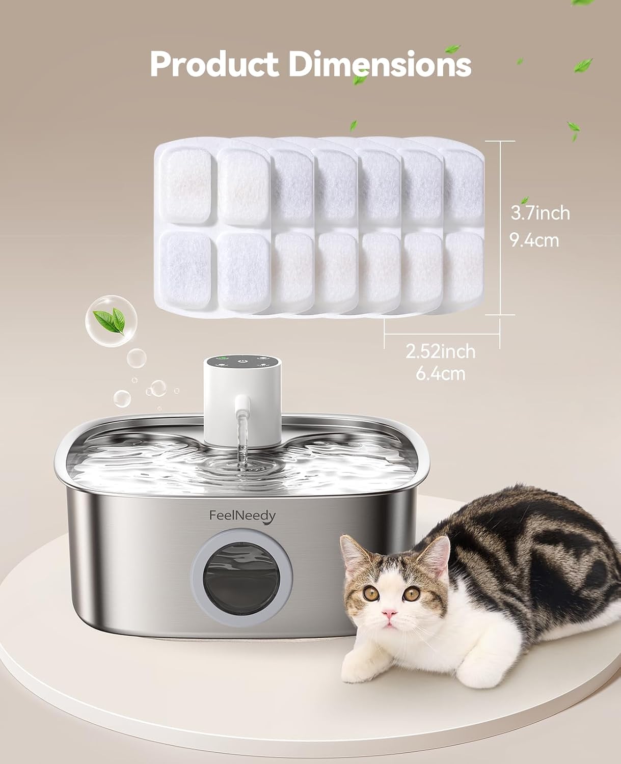 Detalle 2 de 6 Pack Filter und 6 Ersatzschwämme für FEELNEEDY Edelstahl-Katzentrinkbrunnen FN-W18