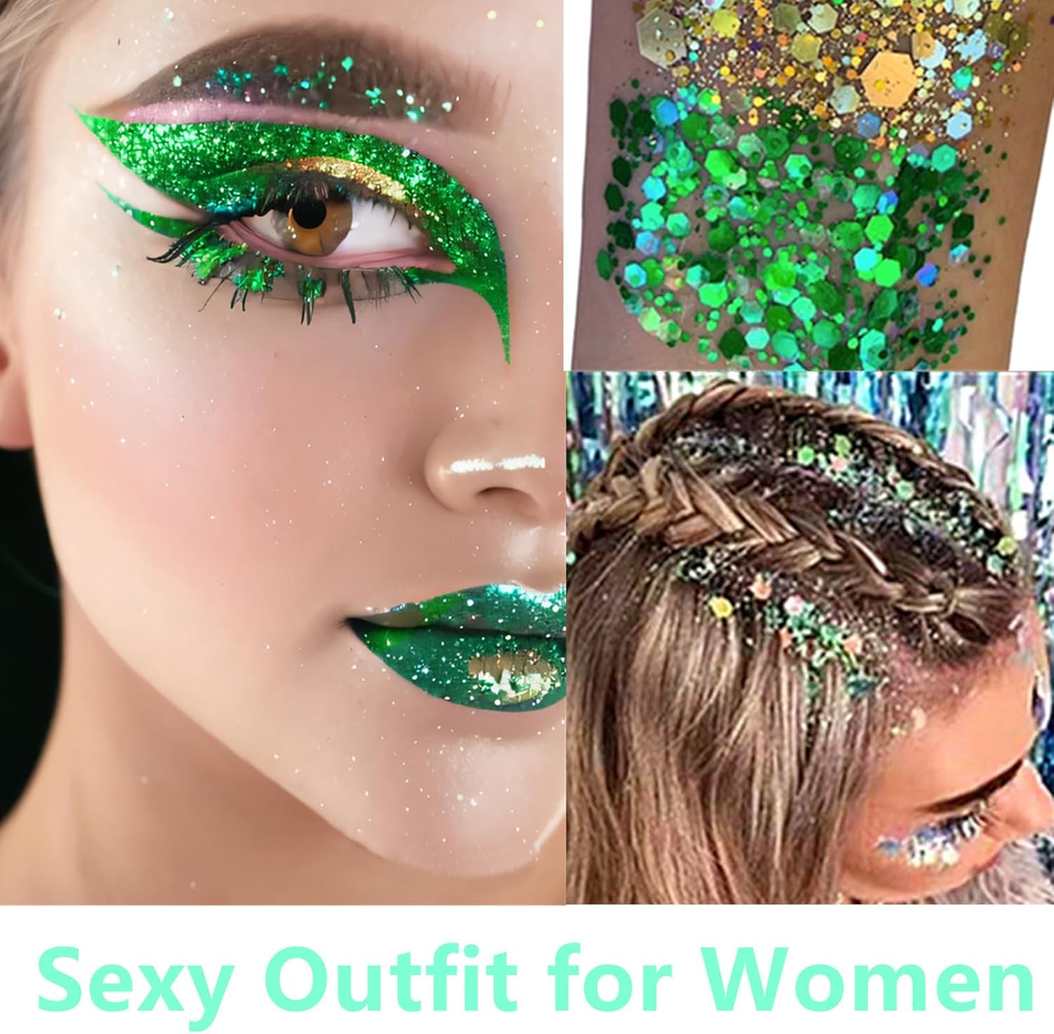Detalle 2 de Go Ho Green Body Glitter: St. Patrick's Day Holographic Glam for Face, Hair, and More