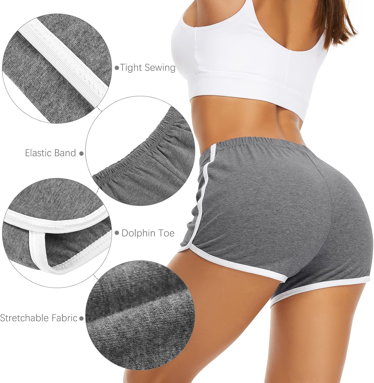 Detalle de URATOT 7 Pack Women’s Cotton Shorts with Dolphin Cut – Multi-Color, Breathable Lounge & Workout Shorts