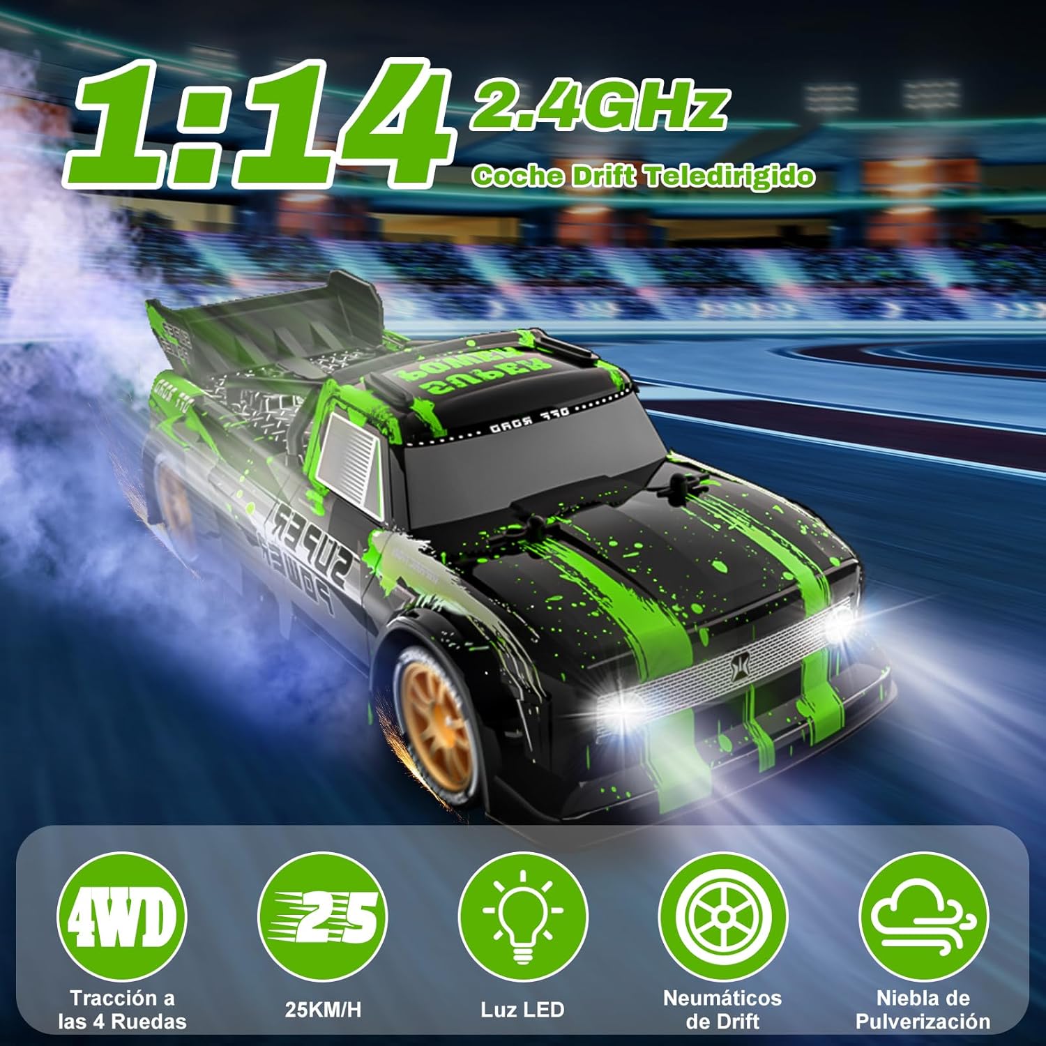 Detalle de Joellfuner Coche RC Drift 1:14 4WD con Luces y Niebla