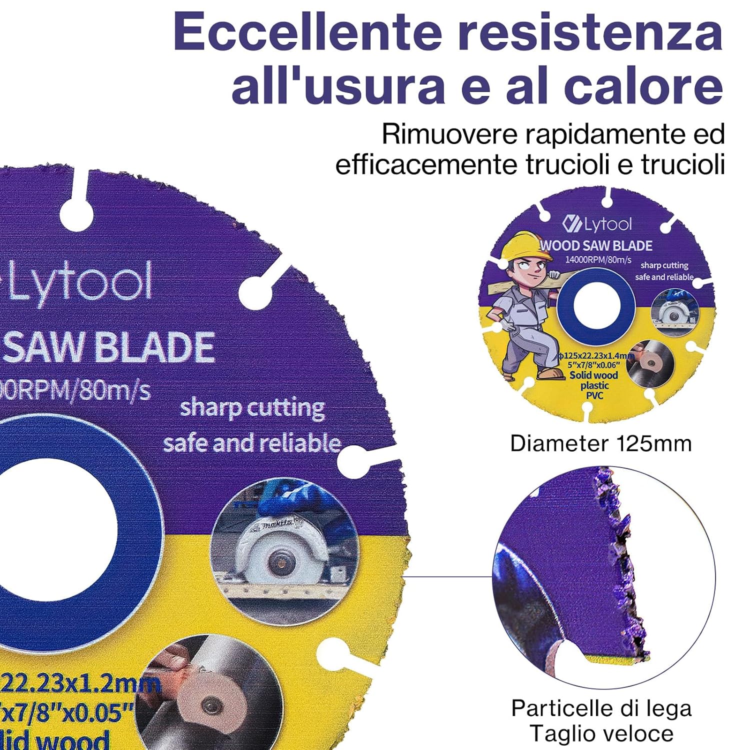 Thumbnail 1 de Lytool 2 lame per sega circolare da 125 mm (foro 22,23 mm) per legno compensato e legno duro