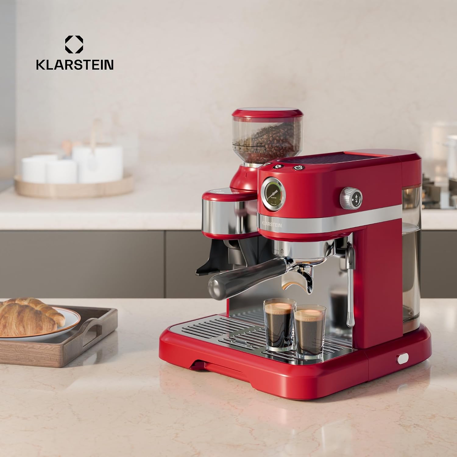 Detalle 2 de Klarstein Bella Café Espresso Machine with 19-Bar Pressure, Grinder & Milk Frother