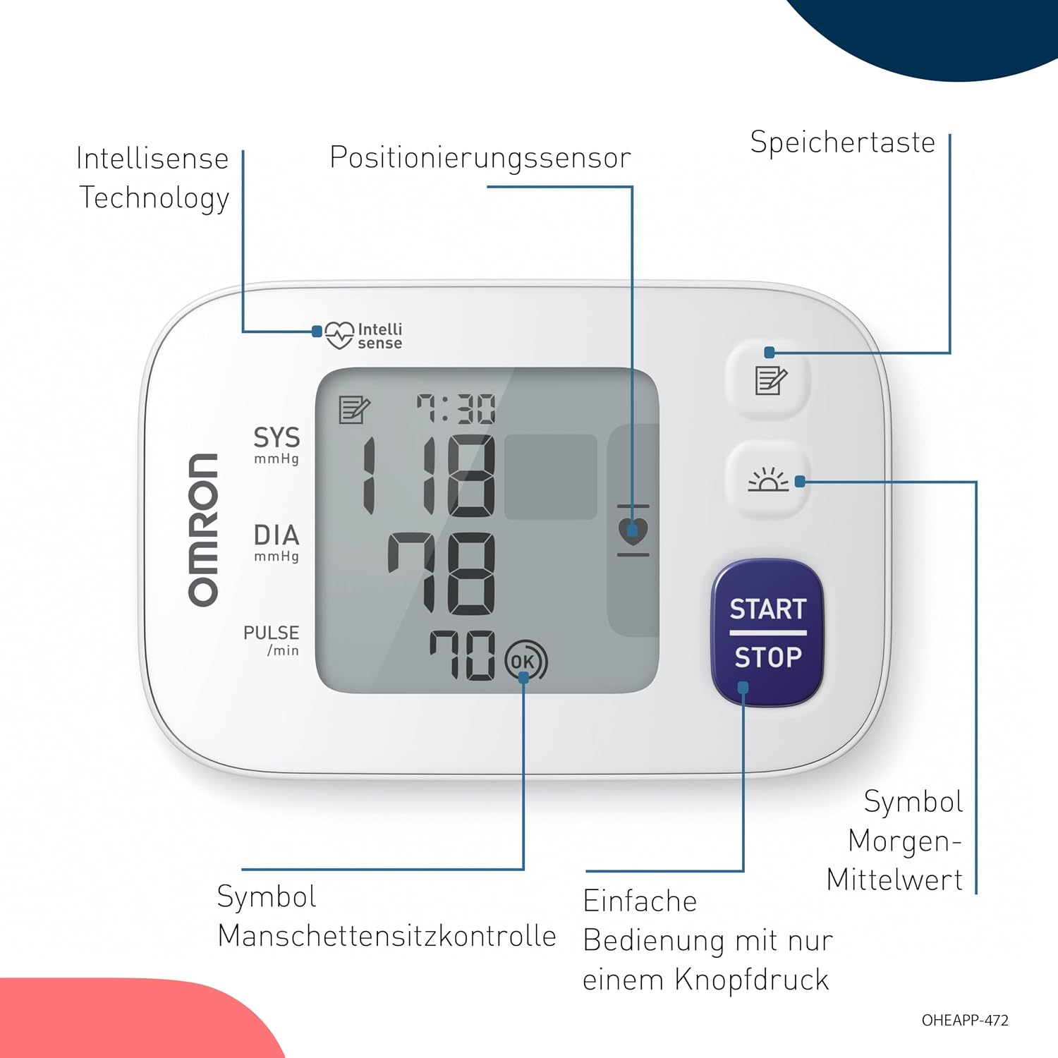 Thumbnail 5 de OMRON RS4 Handgelenk-Blutdruckmessgerät – klinisch validiert, mit Speicher und Positionssensor