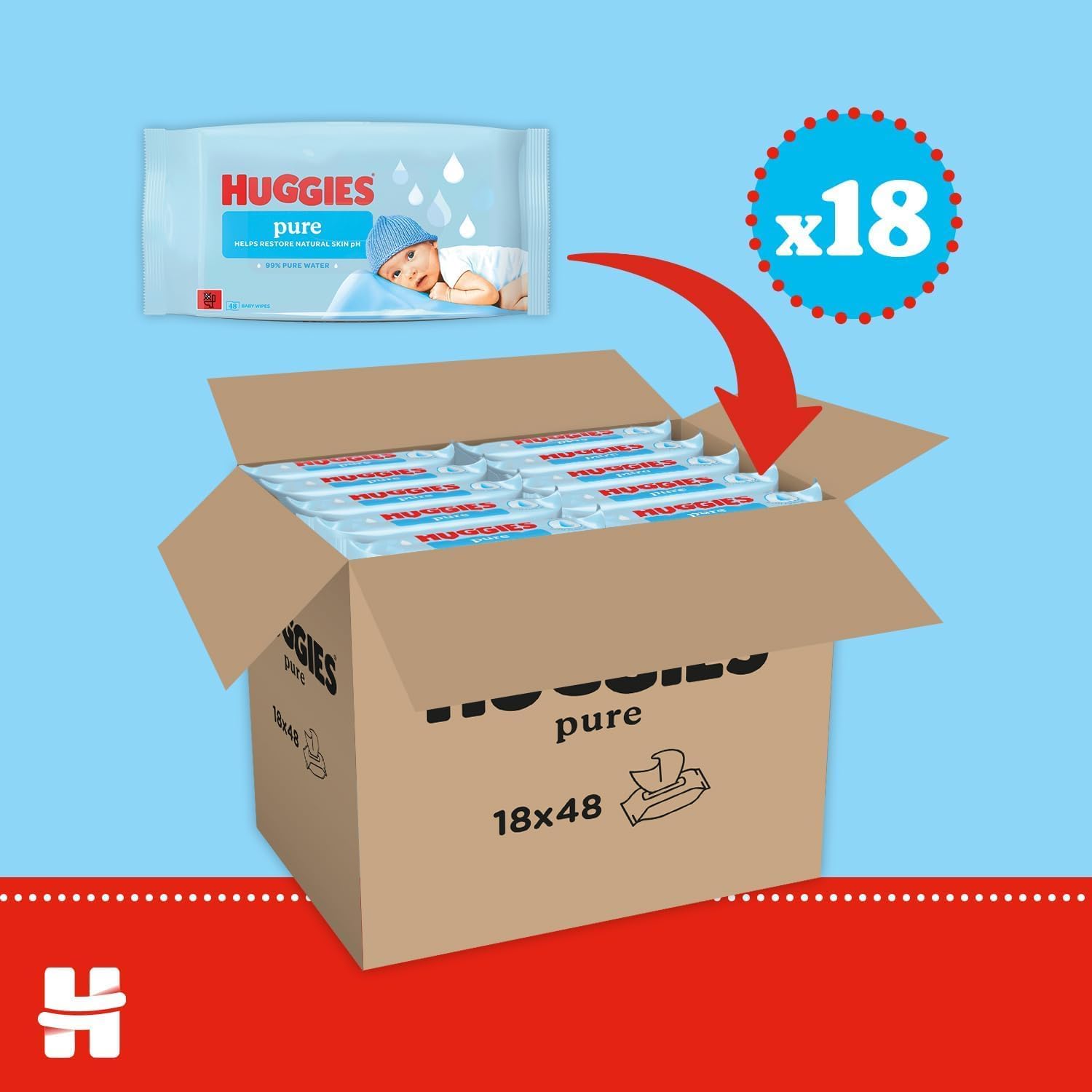 Thumbnail 1 de Huggies Pure Plastic Free Baby Wipes (Pack of 18, 864 wipes) – fragrance free, hypoallergenic