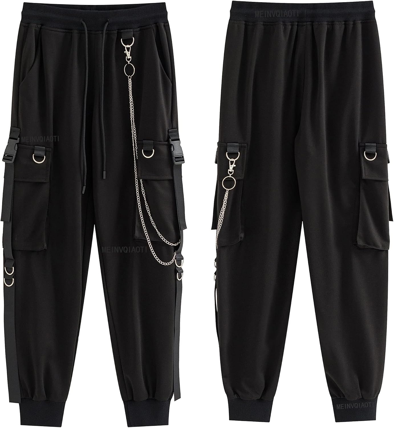 Detalle de MEINVQIAOTI Damen Retro Cargo – weite Cargo-Hose im Retro-/Punk-Look mit Ketten-Details