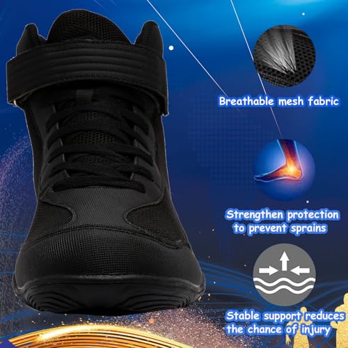 Thumbnail 4 de Mufanton Botas de Lucha para Hombre – Zapatillas de entrenamiento ligeras con suela de goma y cierre mixto (EU37, Negro)