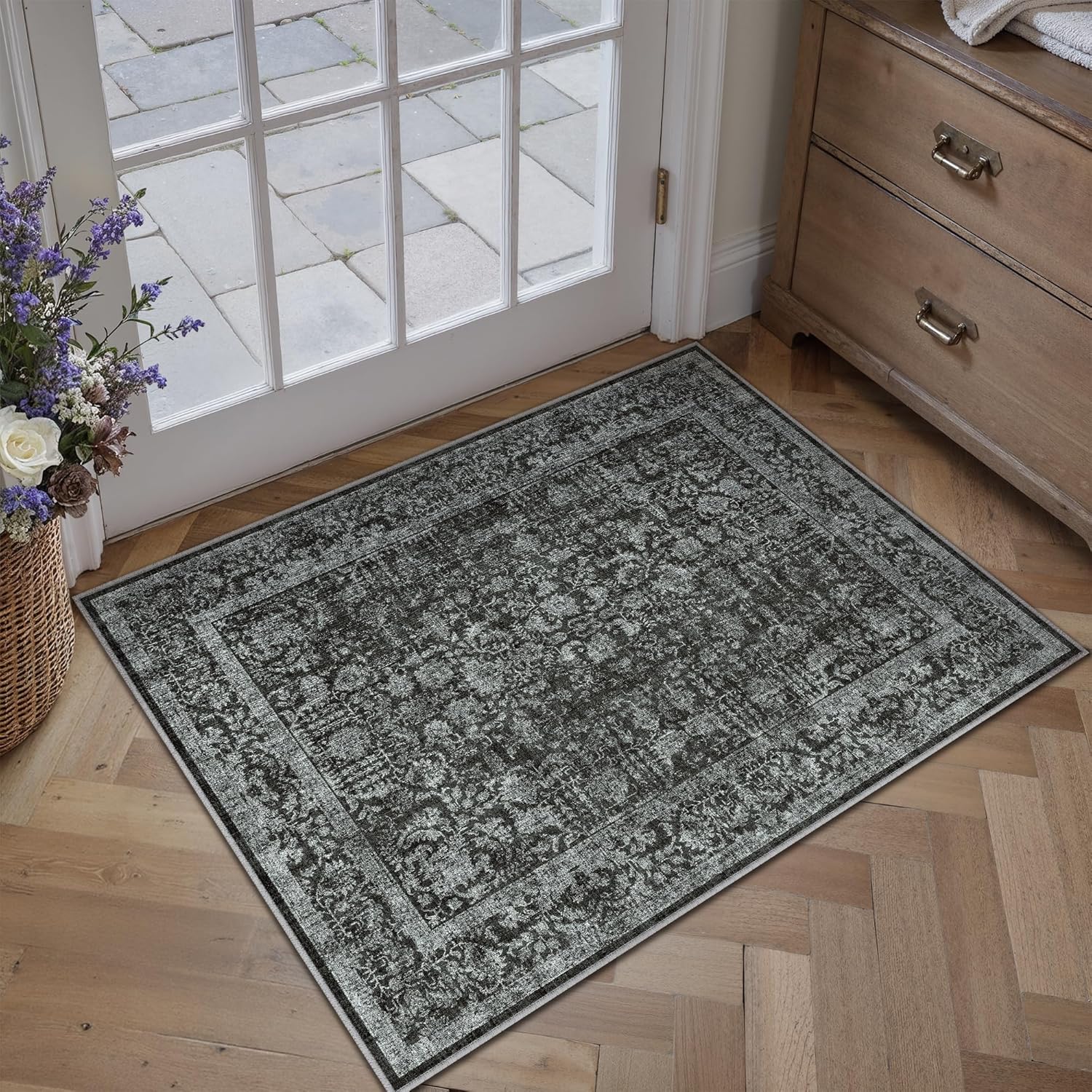 Thumbnail 2 de HUGEAR Vintage Tiefschwarz waschbarer Teppich 60x90 cm – rutschfest für Eingangsbereich & Bad