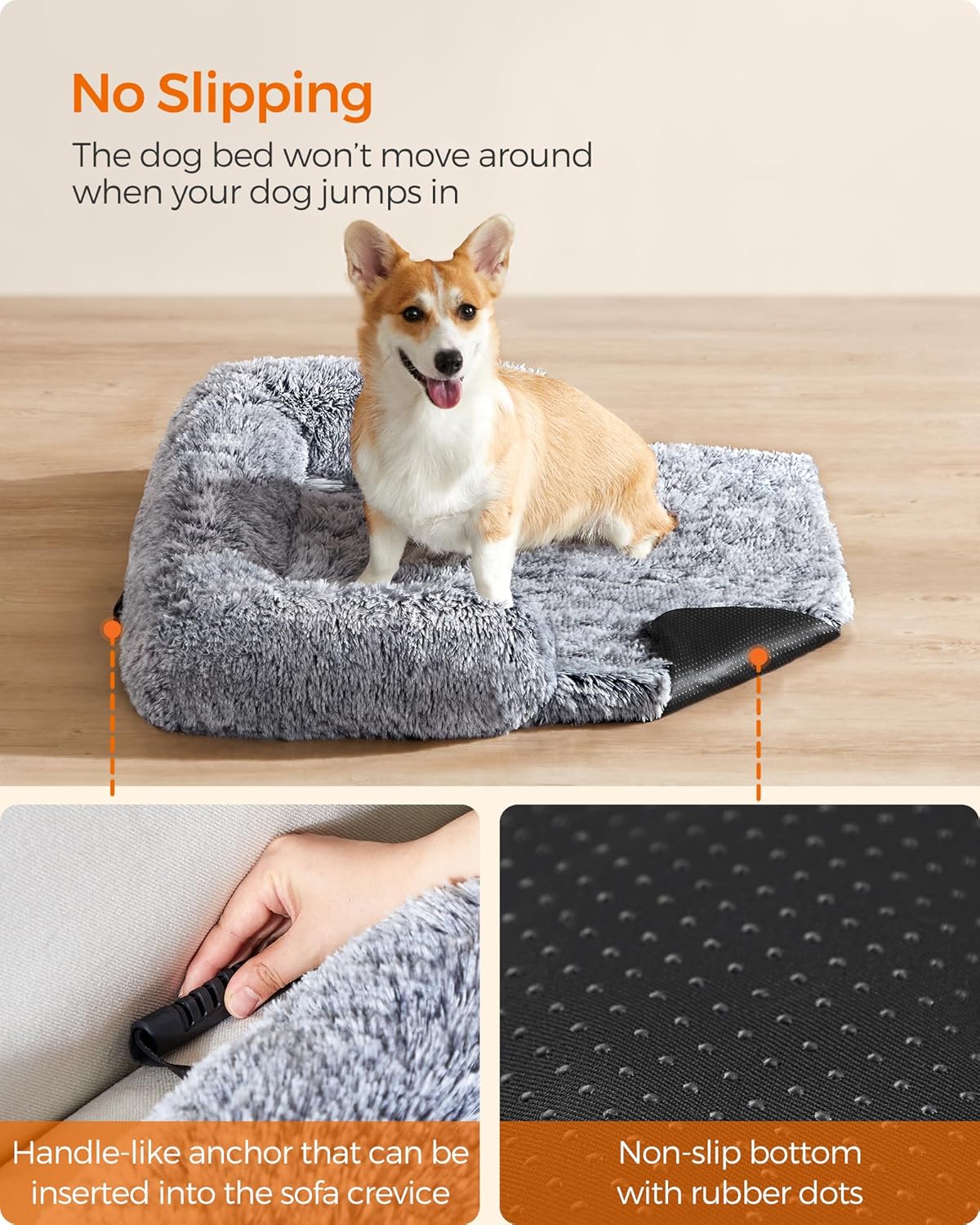 Detalle de FluffyHug dog sofa bed 16 cm, grey