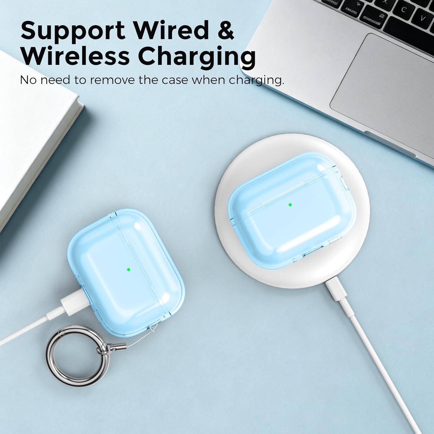 Detalle de AhaStyle Clear AirPods Pro 3 Case Cover (2025) with Anti-Yellowing Soft TPU Skin and Cleaner Kit