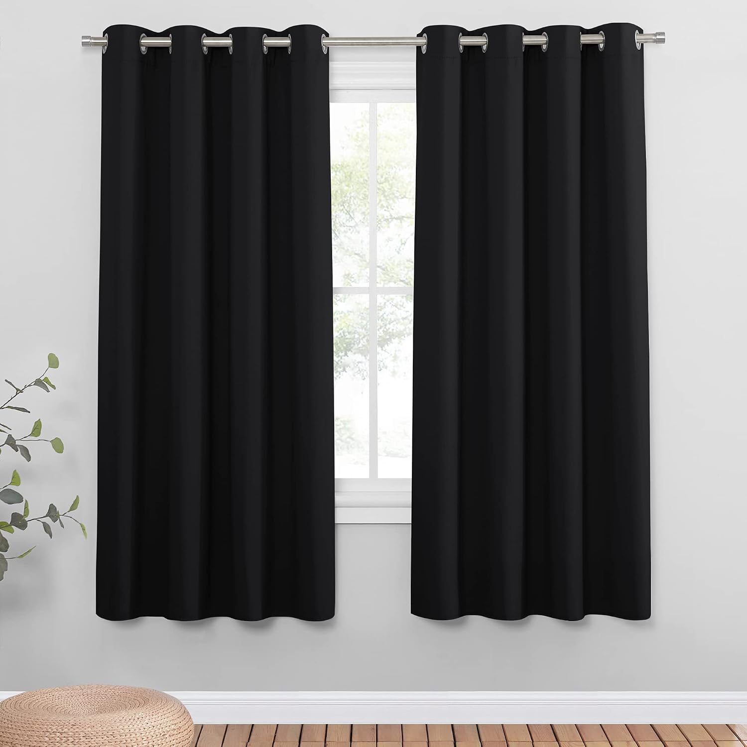Detalle de PONY DANCE Blackout Black Curtains (2 Panels) — Eyelet Thermal & Energy Saving Drapes for Living Room & Bedroom