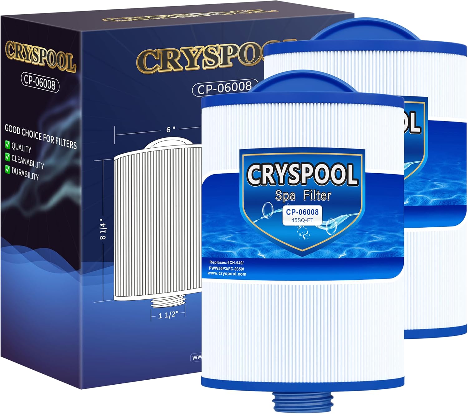 Detalle de Cryspool CP-06008(2) ca Coarse-Thread Spa Filter, 45 sq. ft., 2-Pack