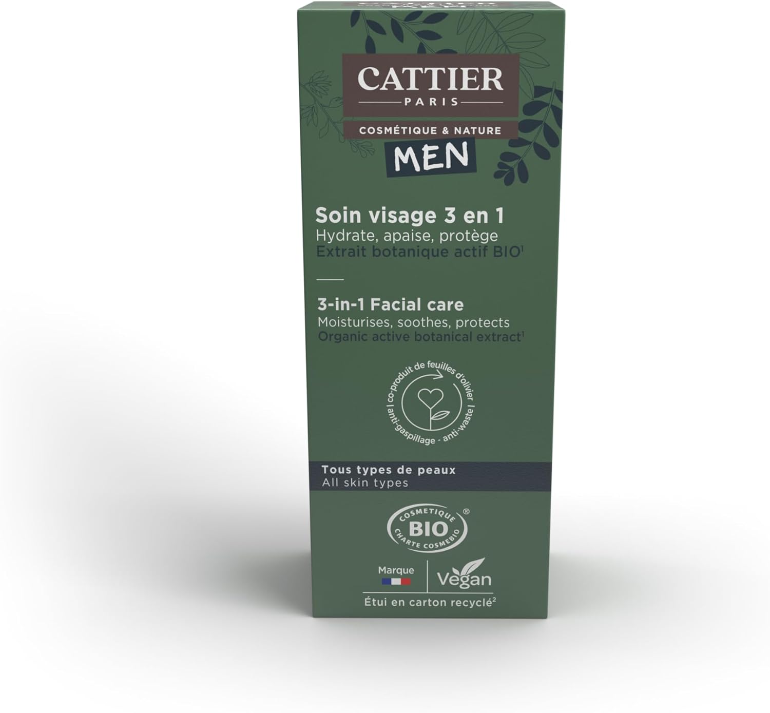 Detalle de Cattier Homme Soin Visage 3 en 1 Bio – 50 ml pour tous types de peaux