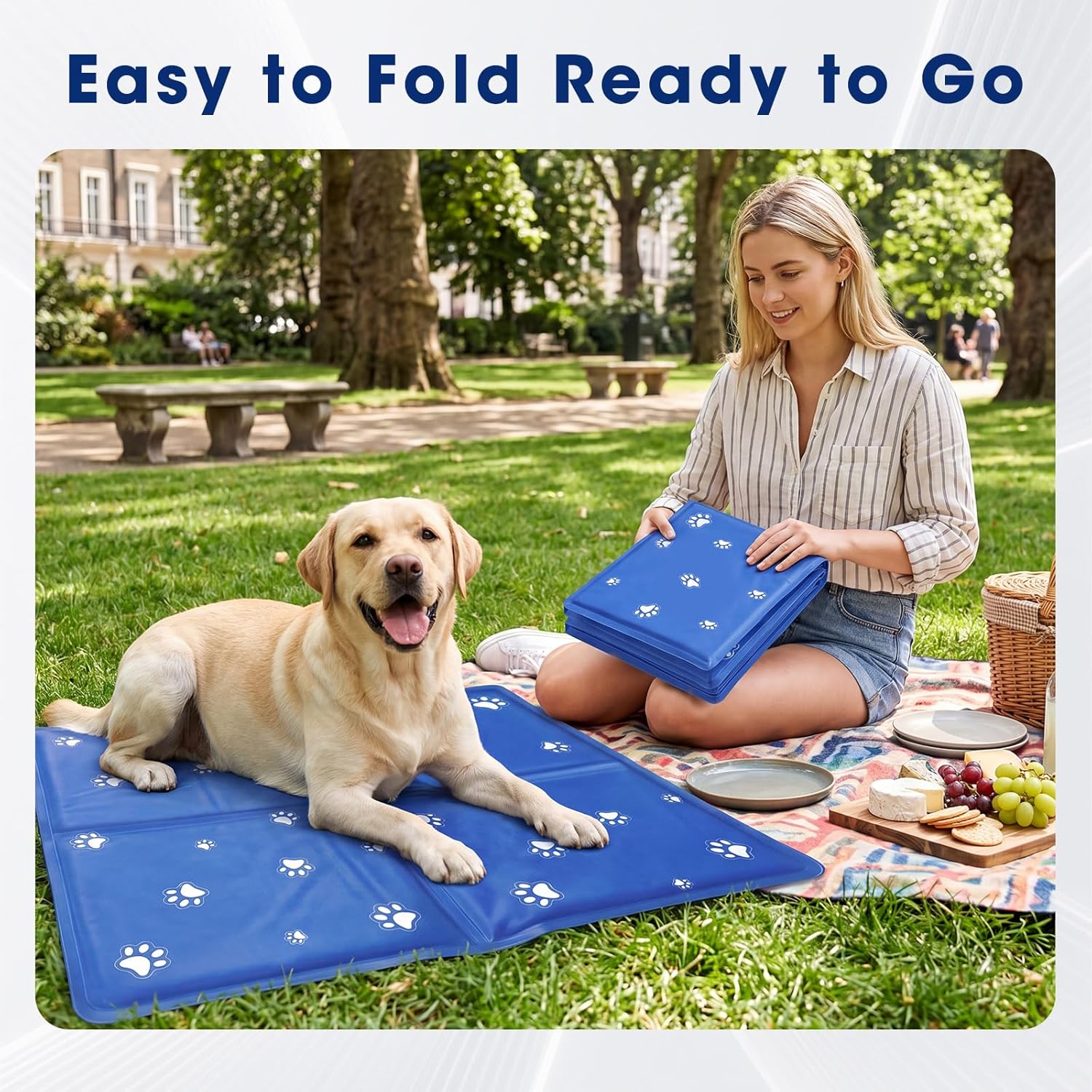 Detalle de DMSELL 90x50 cm Large Dog Cooling Mat: Gel, Non-Toxic & Foldable for Big Pets