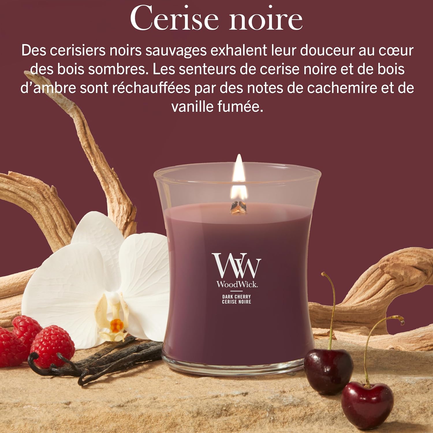 Detalle de WoodWick Bougie parfumée | Bougie sablier moyenne – Cerise griotte