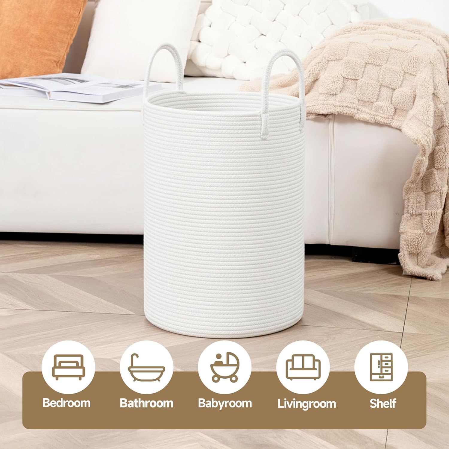 Thumbnail 2 de CLHMILY&Z Laundry Hamper Round Storage Rope Basket (White, 60L)