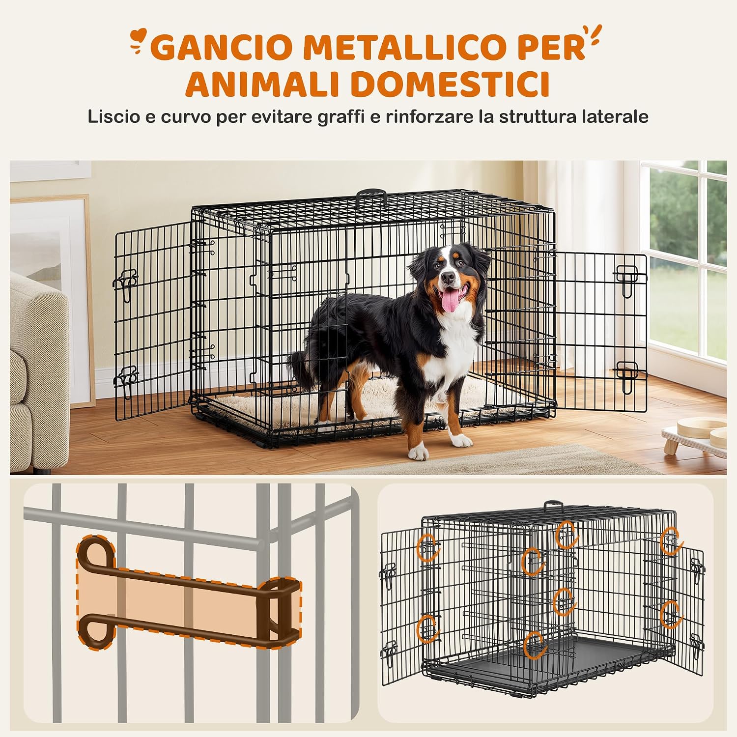 Thumbnail 6 de Yaheetech Gabbia Pieghevole 122,5×73×80 cm Nero