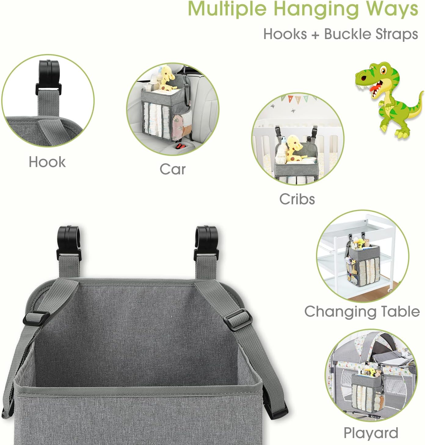 Detalle de Maliton HDB003-GREY Hanging Diaper Organizer, 2-Tier with 4 Mesh Pockets