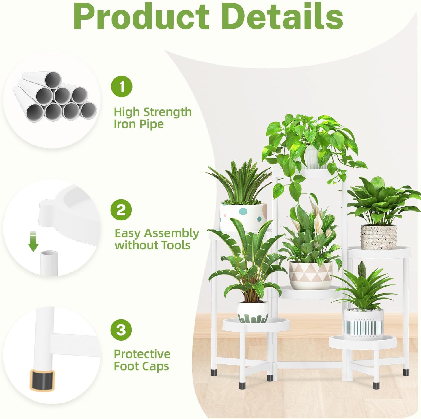 Detalle de iDavosic.ly 6-Tier Folding Plant Stand with Waterproof Trays, White
