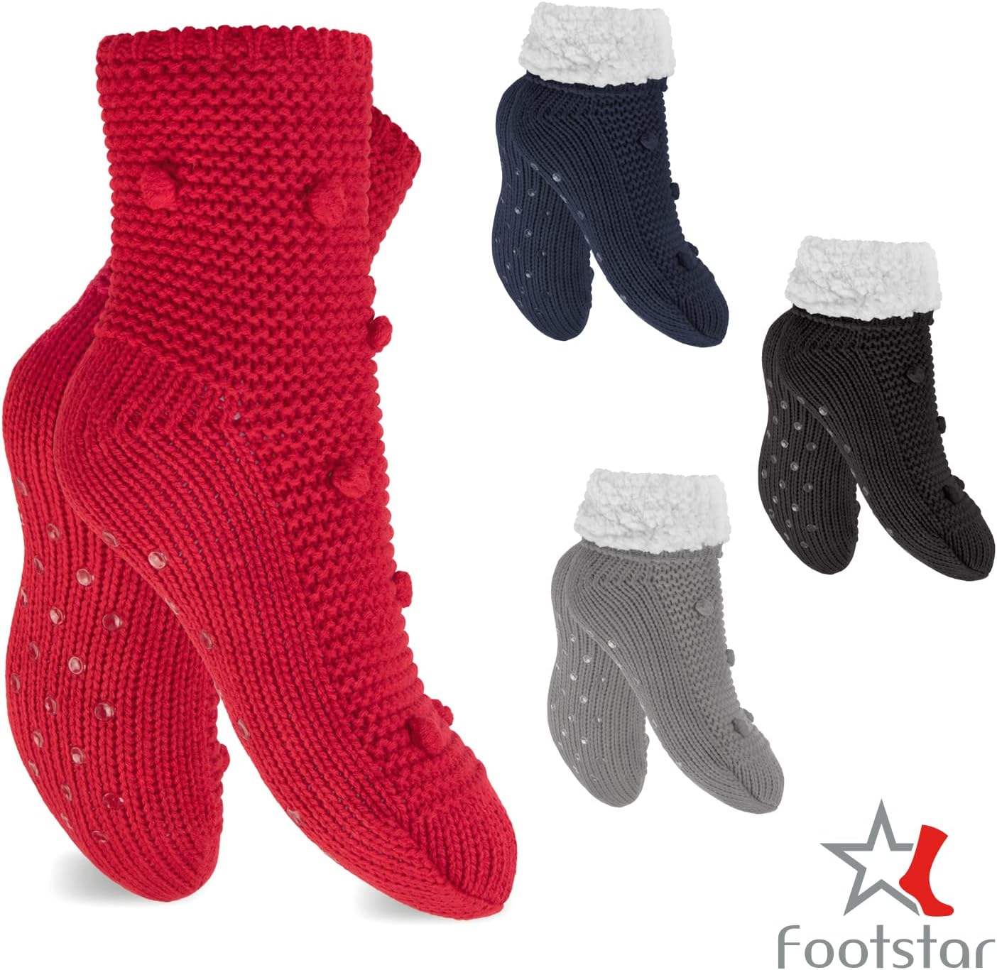 Detalle 1 de Footstar Women's Soft Winter Socks with ABS Grip and Pom-Pom Detail