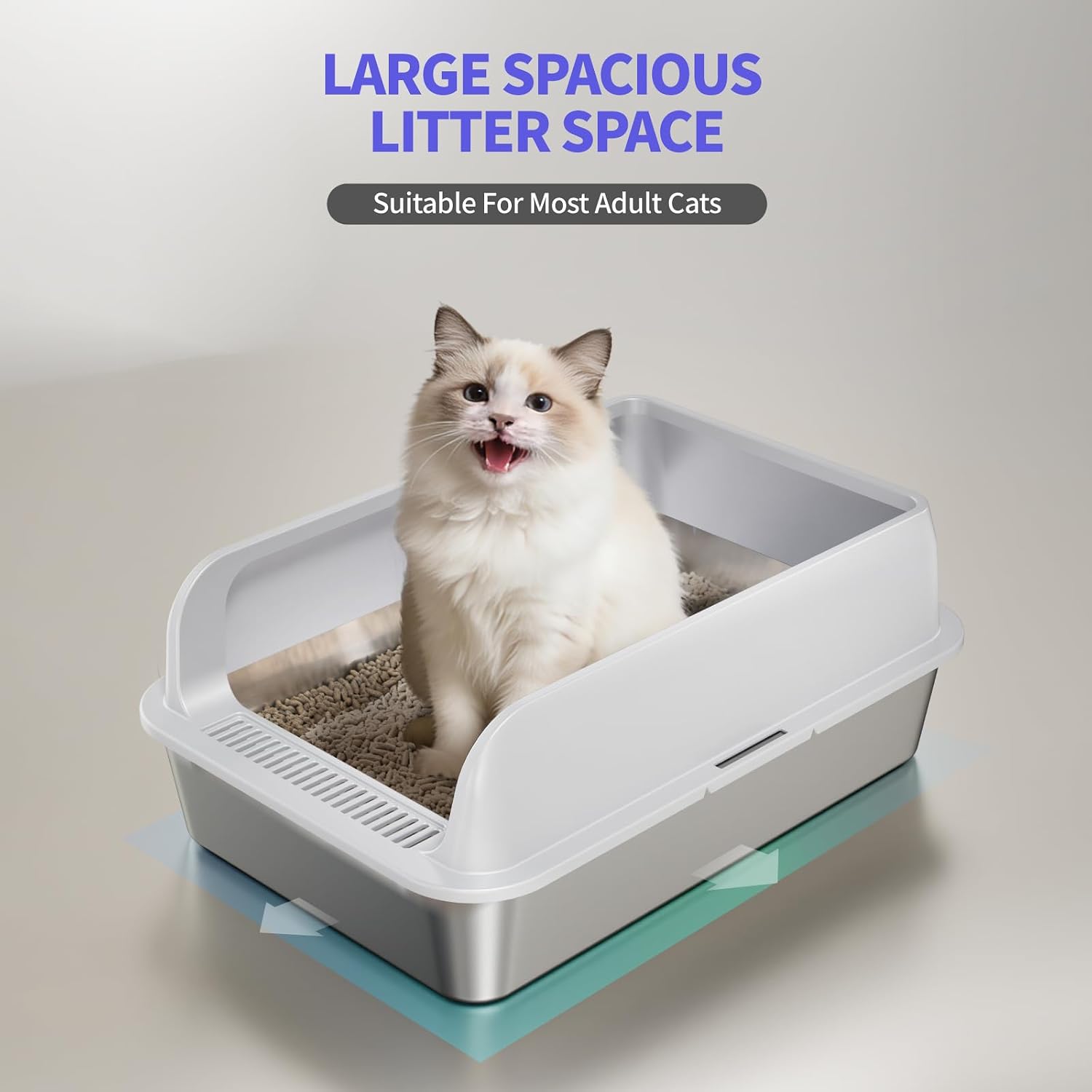 Detalle 2 de Fusblom 2 Pack Stainless Steel Cat Litter Tray with Scoops – Large/Multi-Cat, 60×40×21cm, Dark Grey & Light Grey