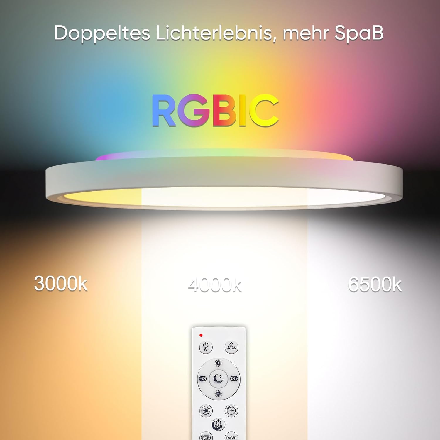 Thumbnail 1 de YiLaie 24W LED-Deckenleuchte mit RGB-Farbwechsel, dimmbar (3000K–6500K) und 2,4G-Fernbedienung, Ø30 cm, IP44
