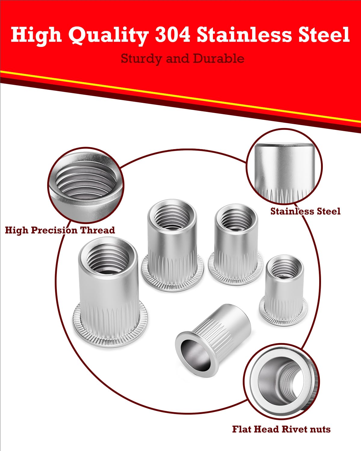 Thumbnail 1 de YOOPIN M6 Rivet Nuts (60 PCS) – Stainless Steel Threaded Inserts for Metal Sheets