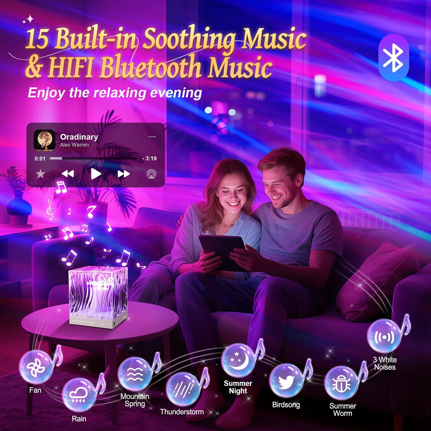 Detalle 2 de Northern Lights Projector White Noise Sound Machine for Sleep