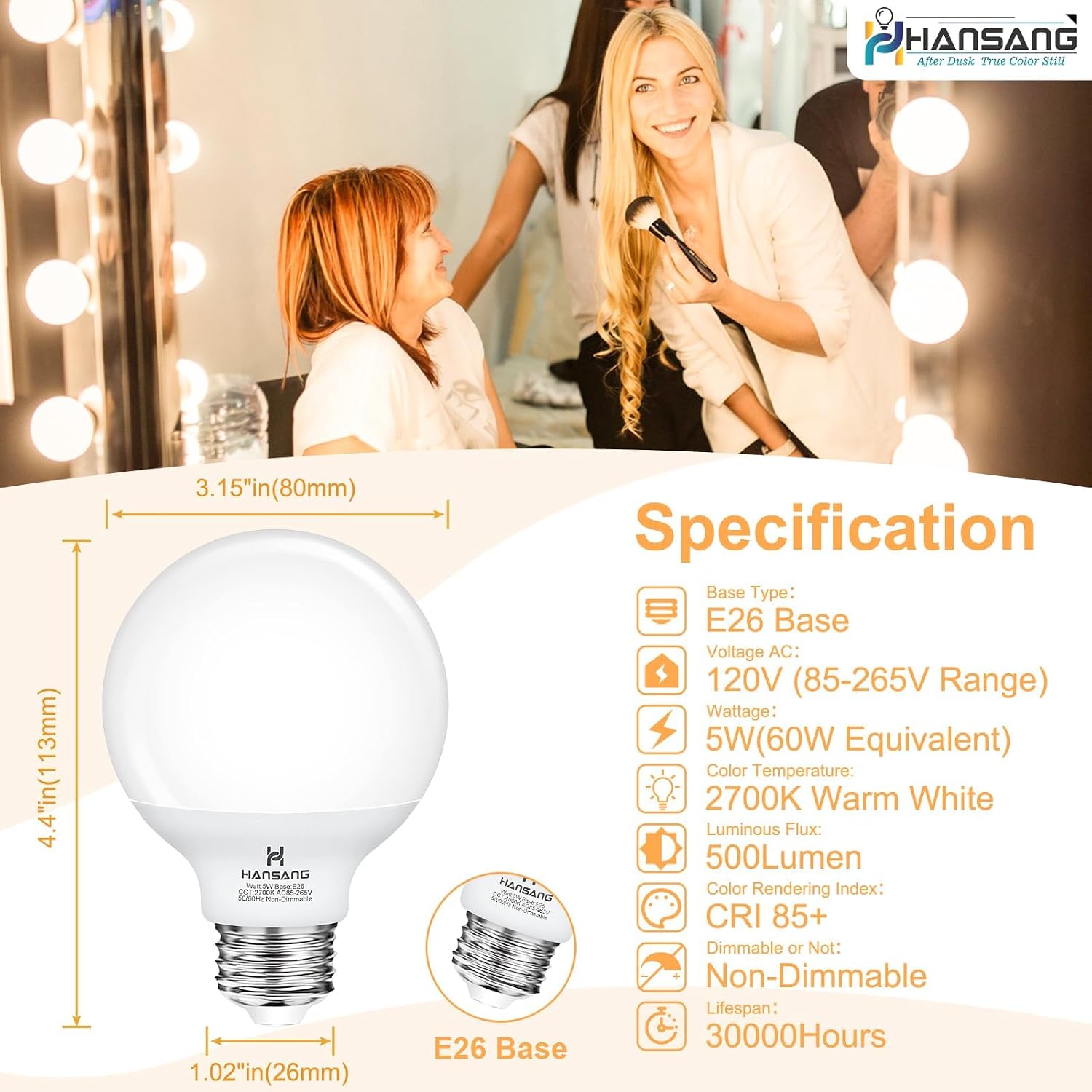 Detalle 2 de hansang HS-G25-27K8P-US-FBA G25 LED Vanity Bulbs, 2700K, 8-Pack