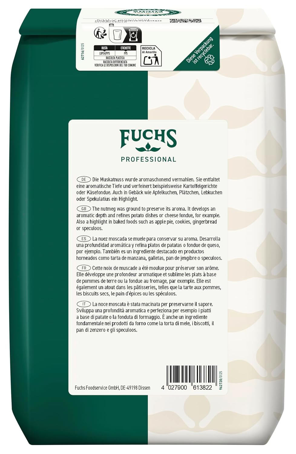Detalle 2 de Fuchs Professional Muskatnuss gemahlen – 1 kg, im recyclebaren Beutel