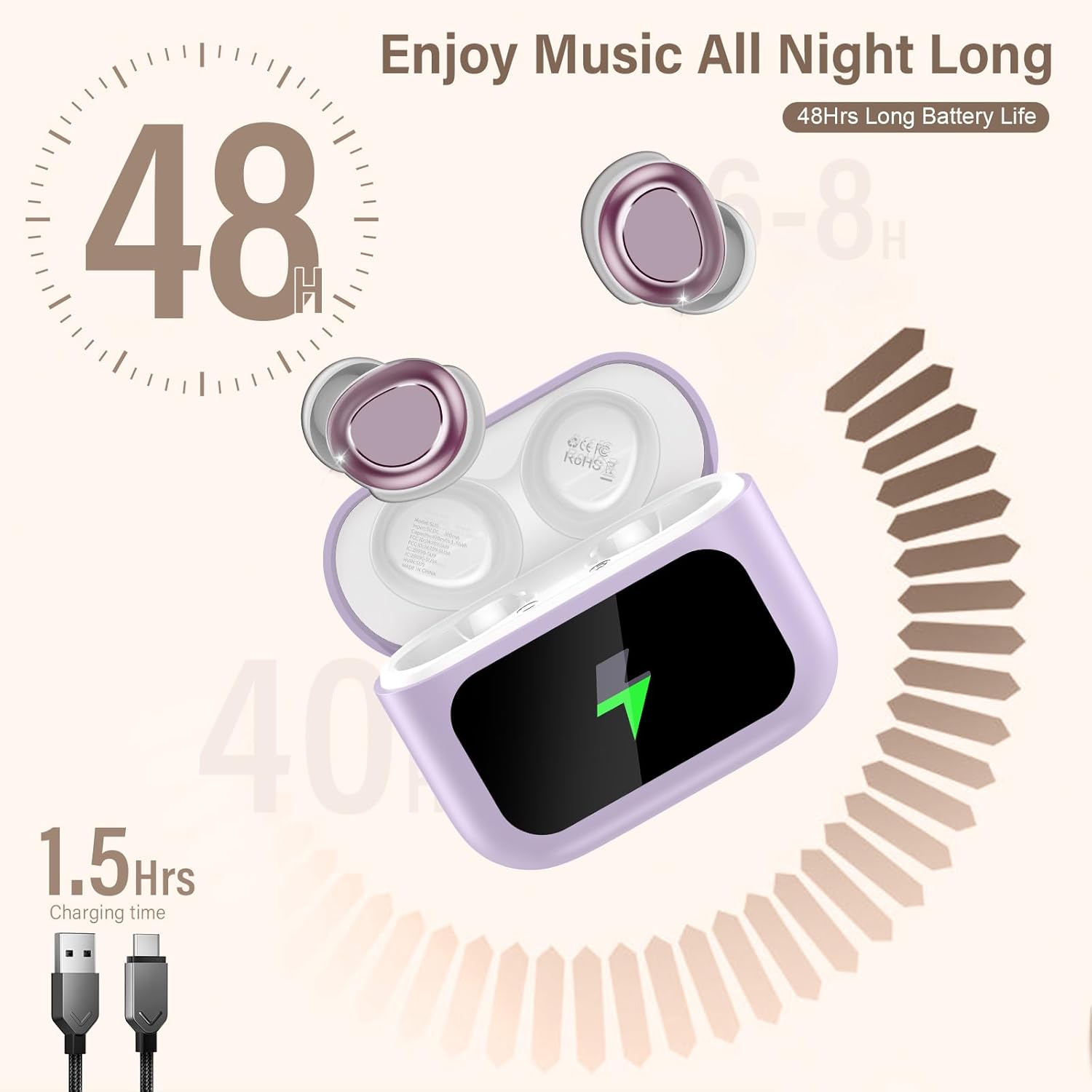 Thumbnail 5 de Wireless Sleep Earbuds with Smart Touch Screen (Purple)