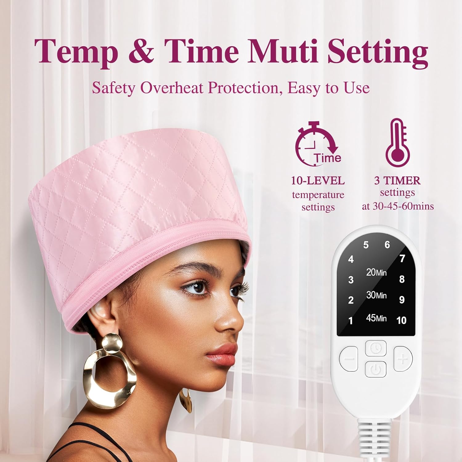 Detalle 2 de AOPOW Hair Cap Treatment Steamer – Deep Conditioning Thermal Heat Cap with 2 Temperature Modes (UK Plug)
