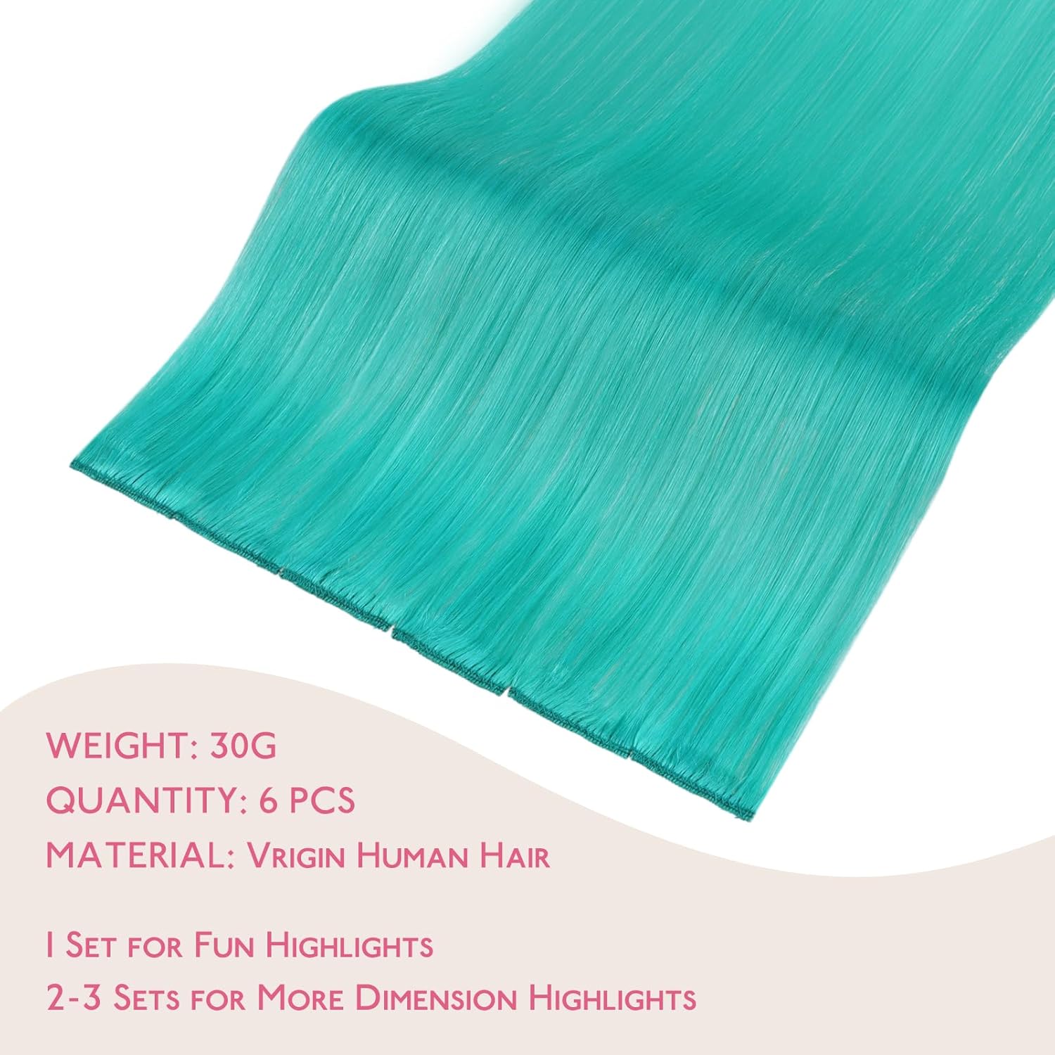 Thumbnail 1 de WENNALIFE TealGreen Clip-in Extensions aus Remy-Echthaar (35 cm, 6 Clips, 30 g)