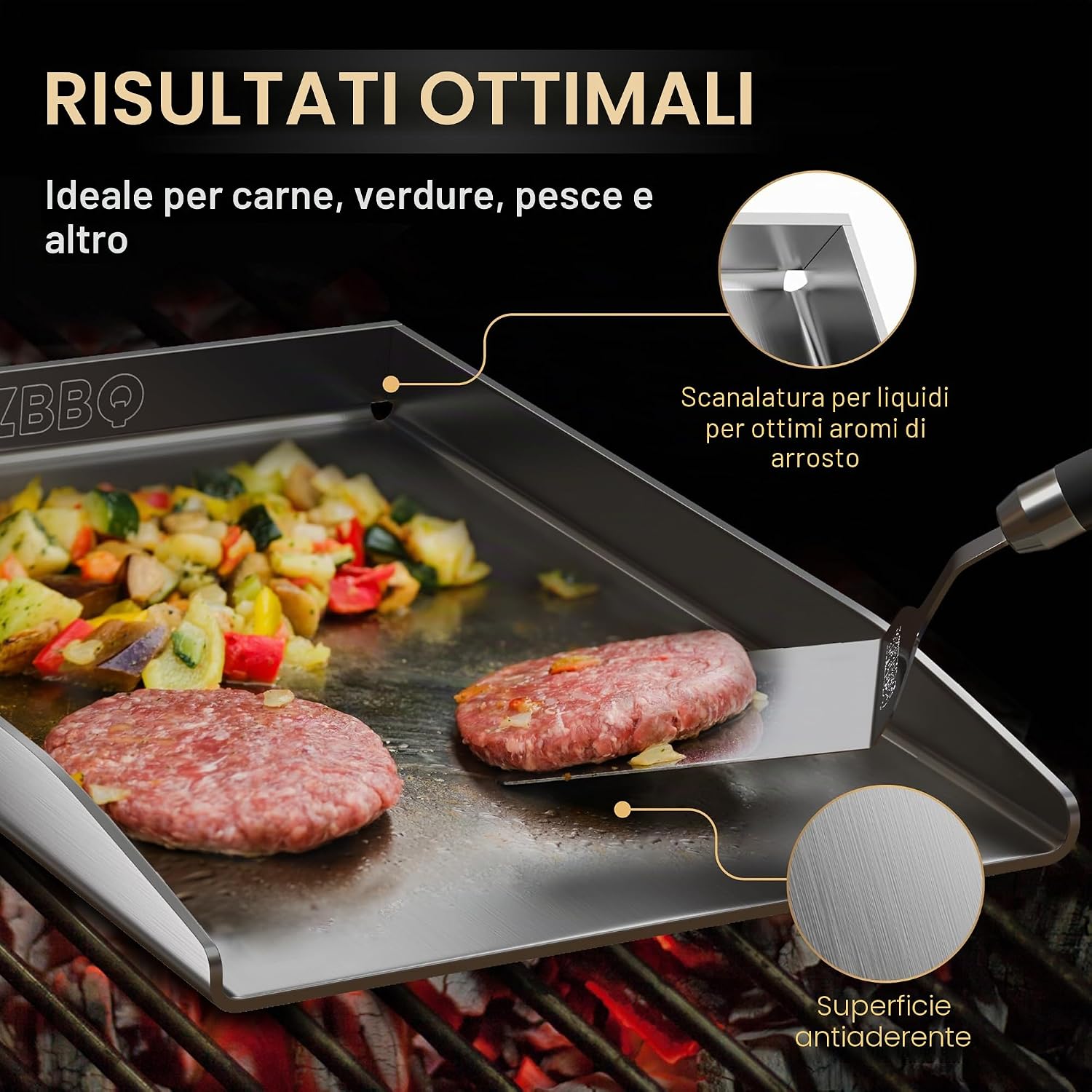 Detalle de AMZBBQ Set Plancha Premium per Weber Genesis 2 e Broil King Imperial & Regal – Plancha in acciaio inox 4,8 mm, 48 x 24,5 cm